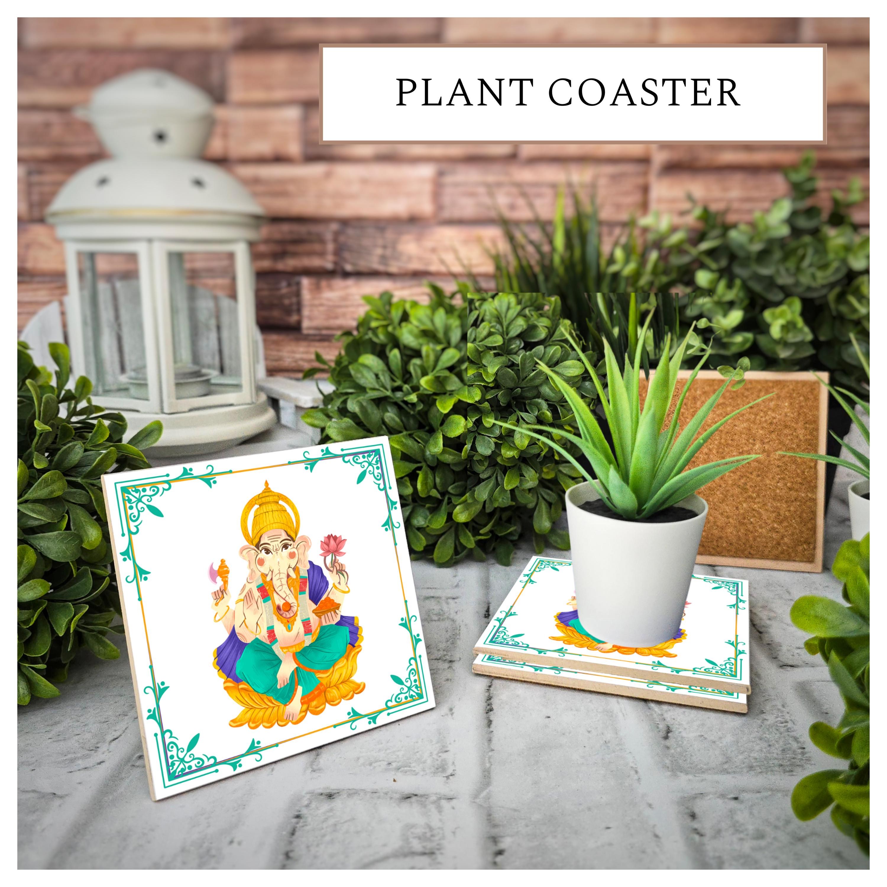 Indian Ganesha Ceramic Coasters - Set of 4, Cork Back, detail 7