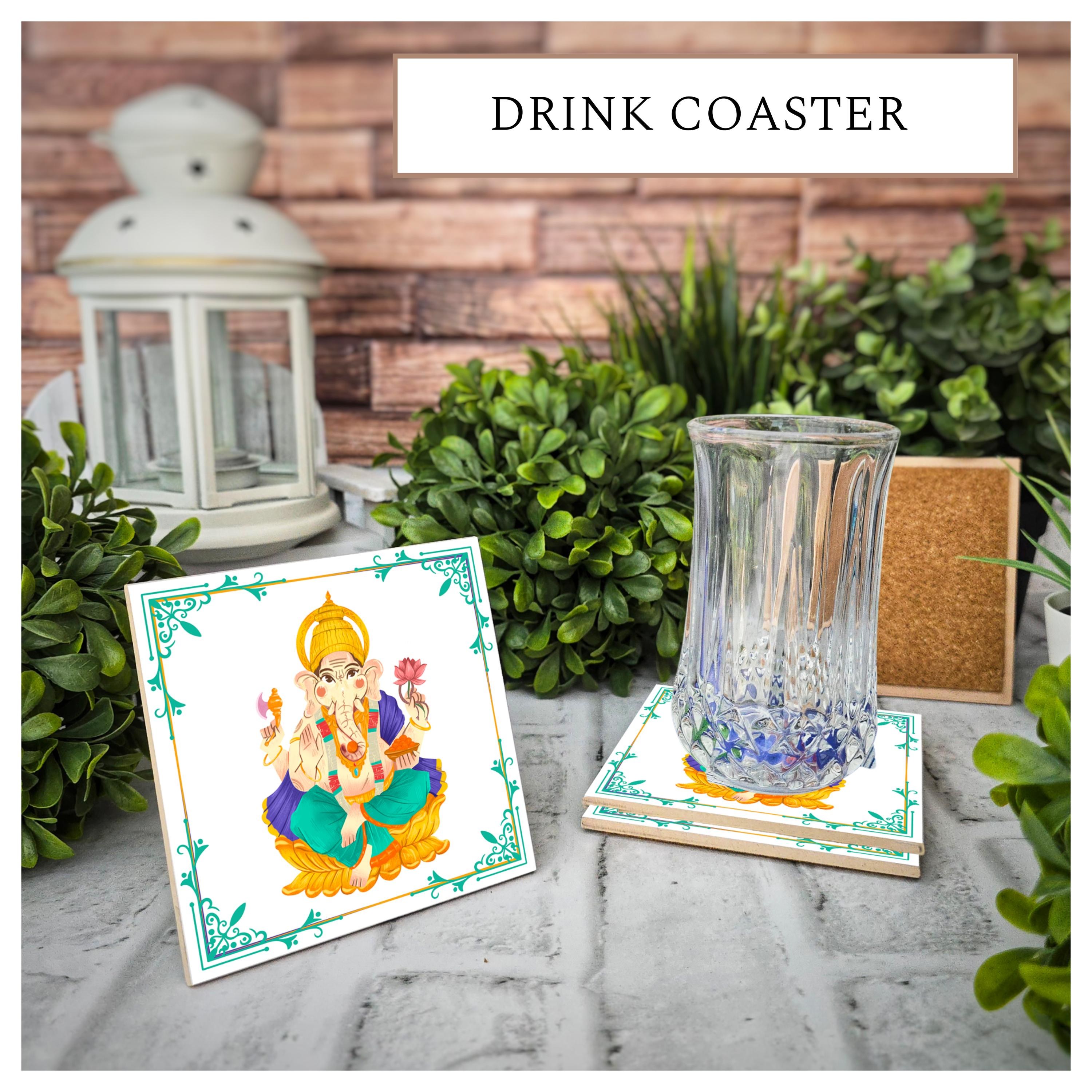 Indian Ganesha Ceramic Coasters - Set of 4, Cork Back, detail 8