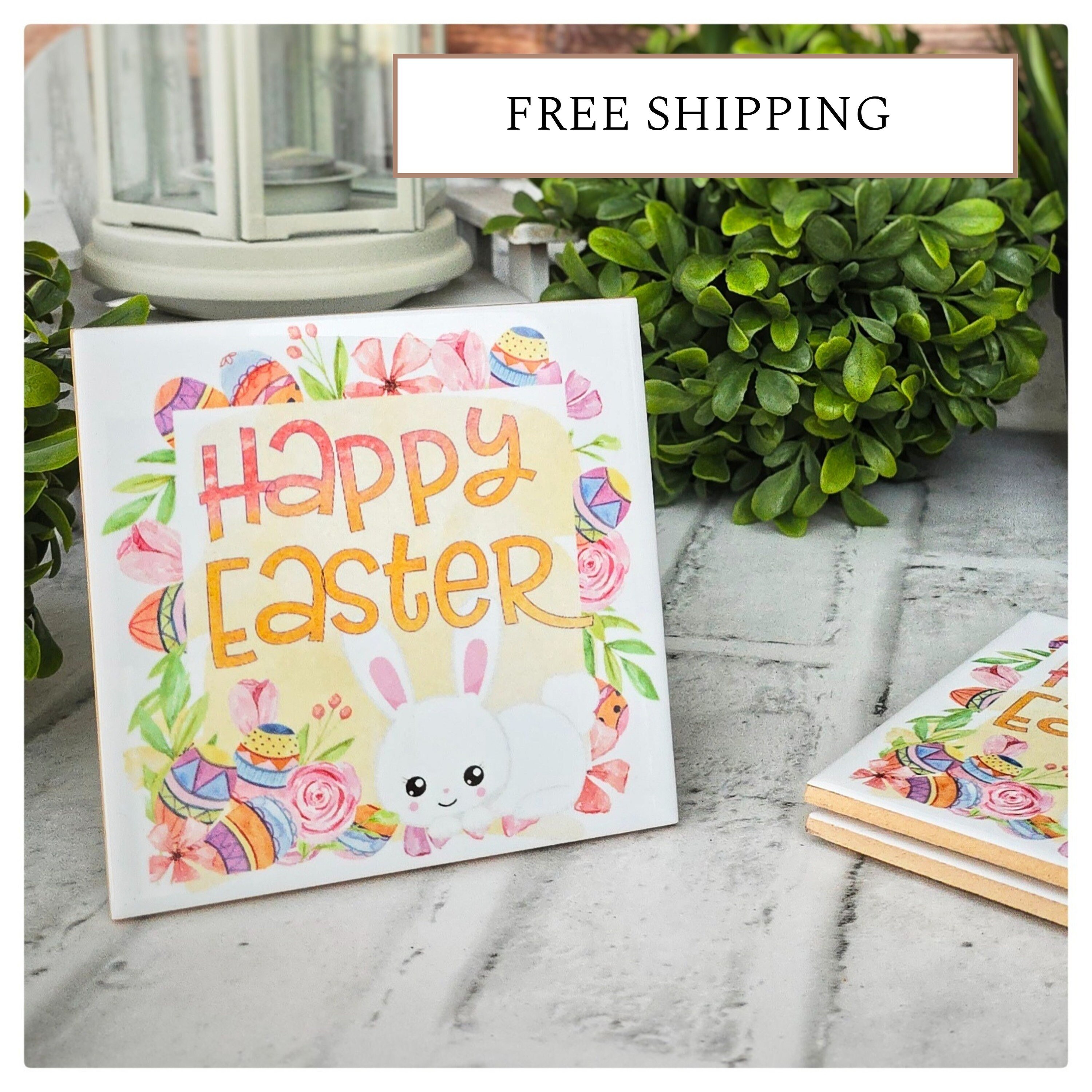 Easter Ceramic Coasters: Floral Bunny Spring Decor - Set of 4, detail 8