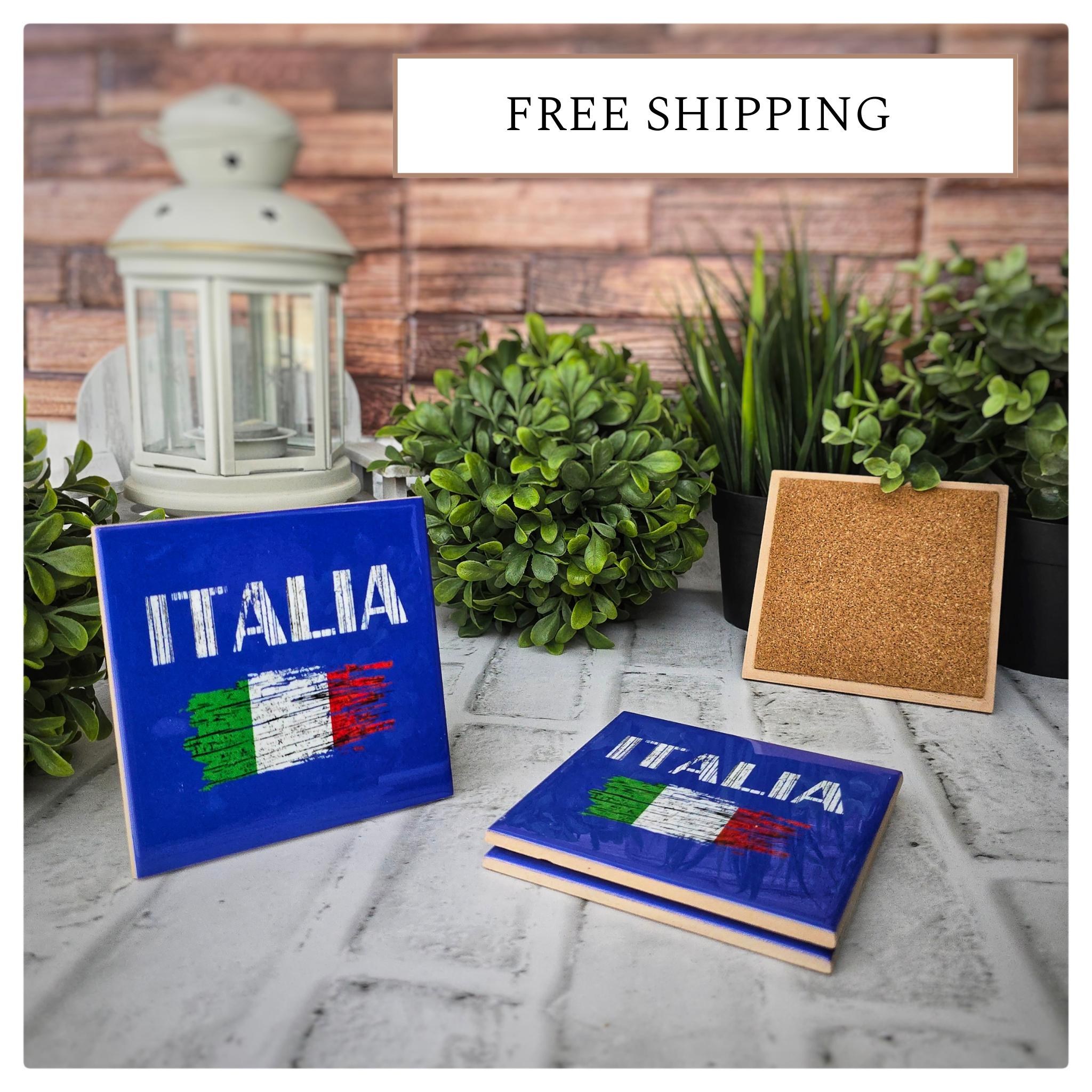 Italian Flag Ceramic Coasters: Italia Rustic Design, Set of 4