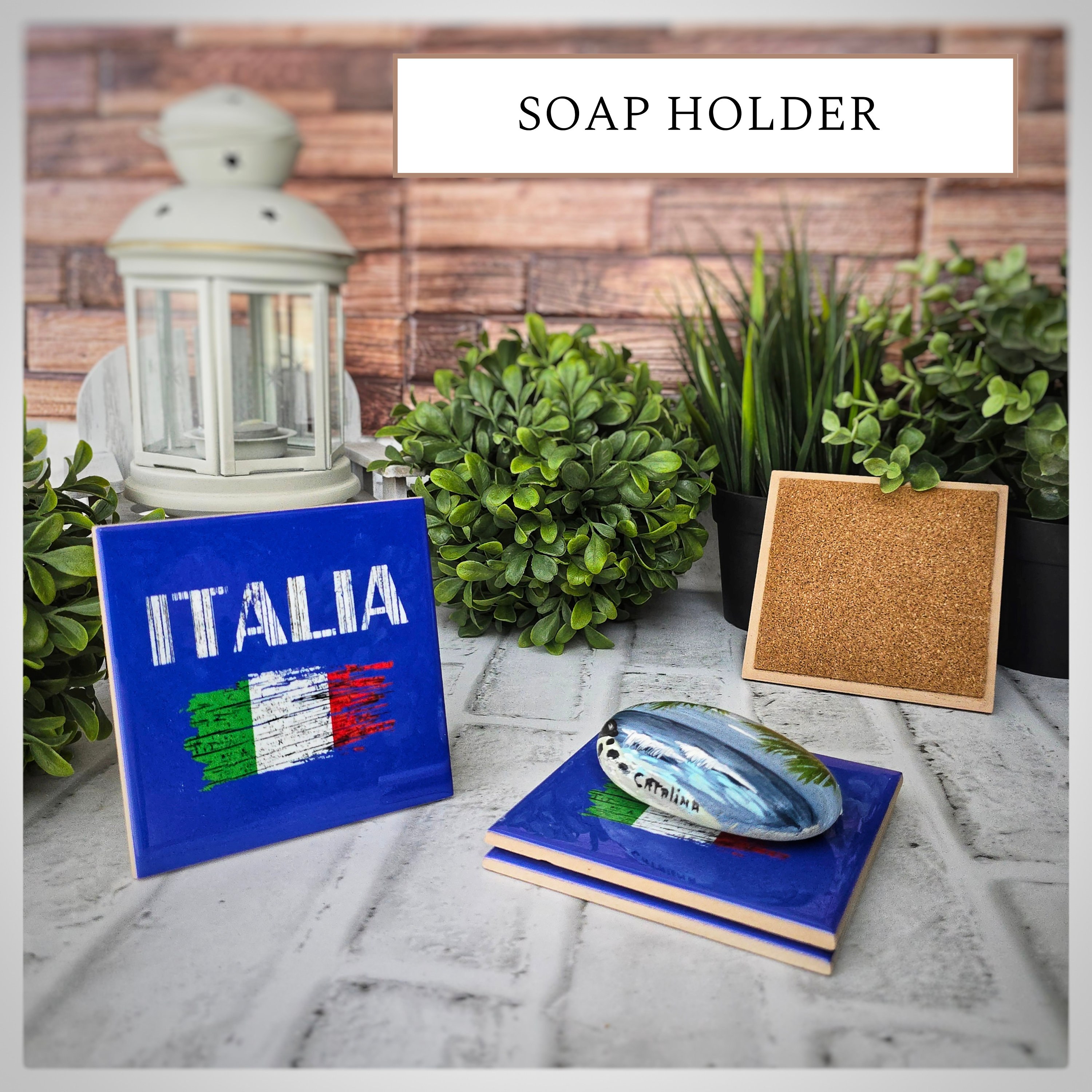 Italian Flag Ceramic Coasters: Italia Rustic Design, Set of 4, detail 6