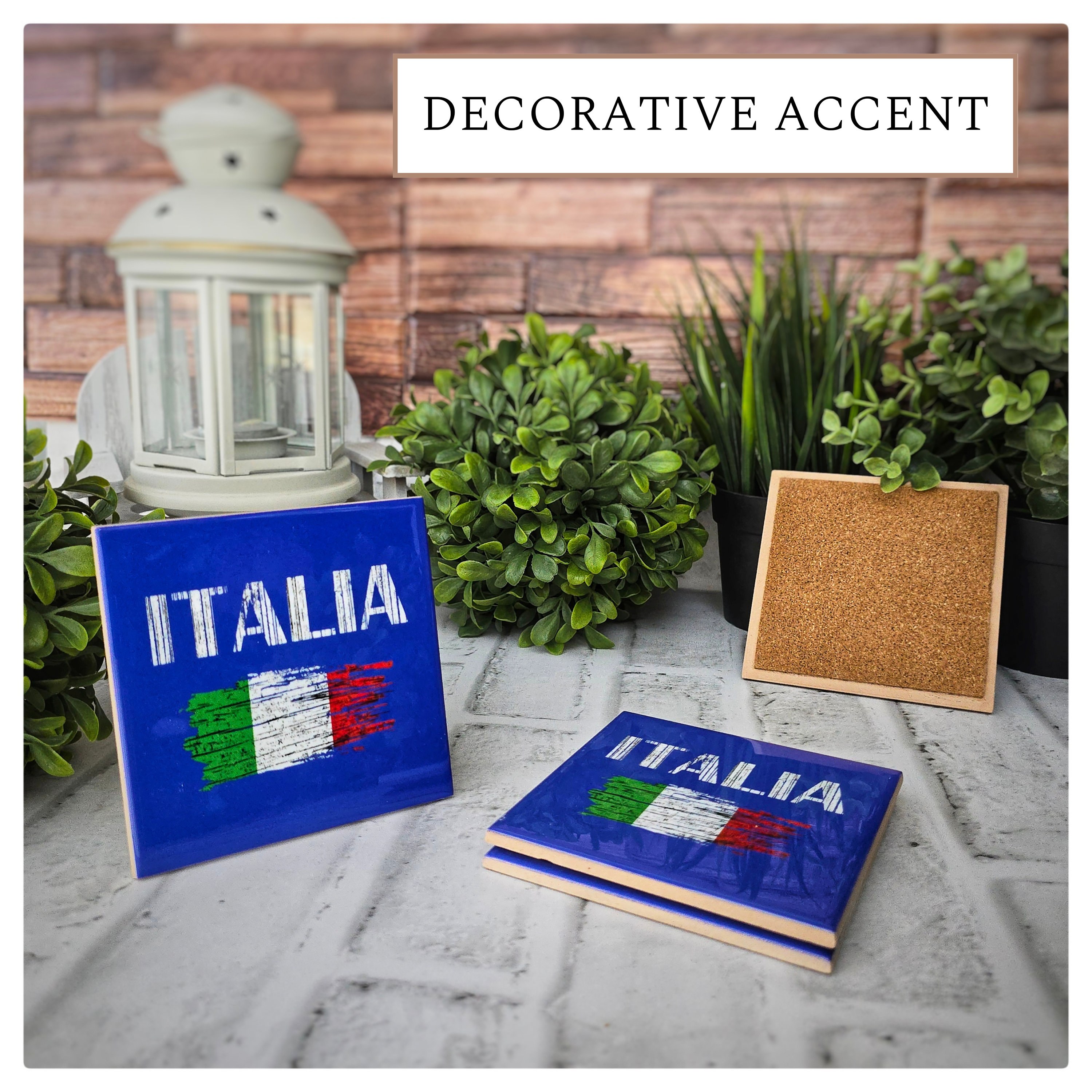 Italian Flag Ceramic Coasters: Italia Rustic Design, Set of 4, detail 7