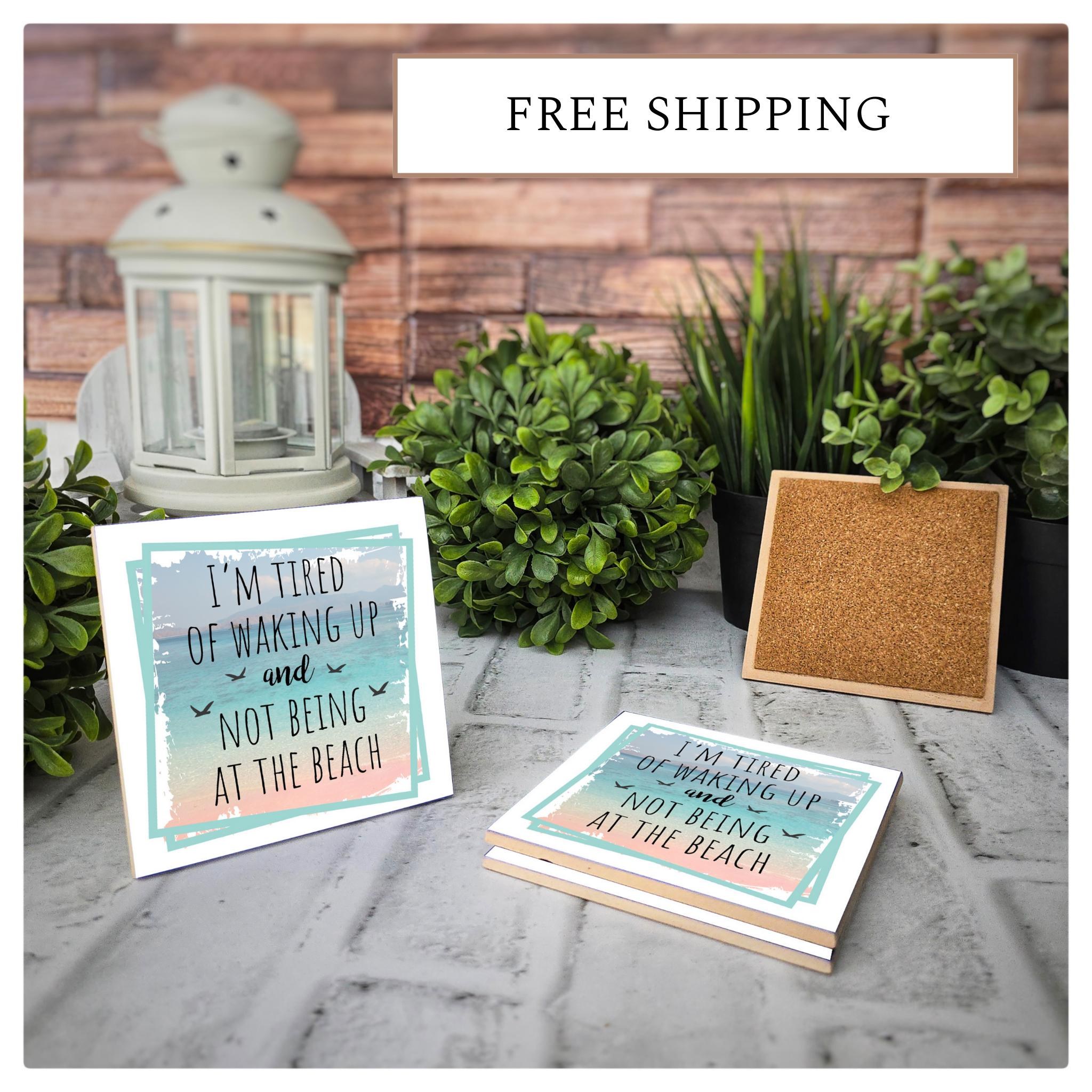Beach Lover Ceramic Coasters - Set of 4 - Coastal Decor