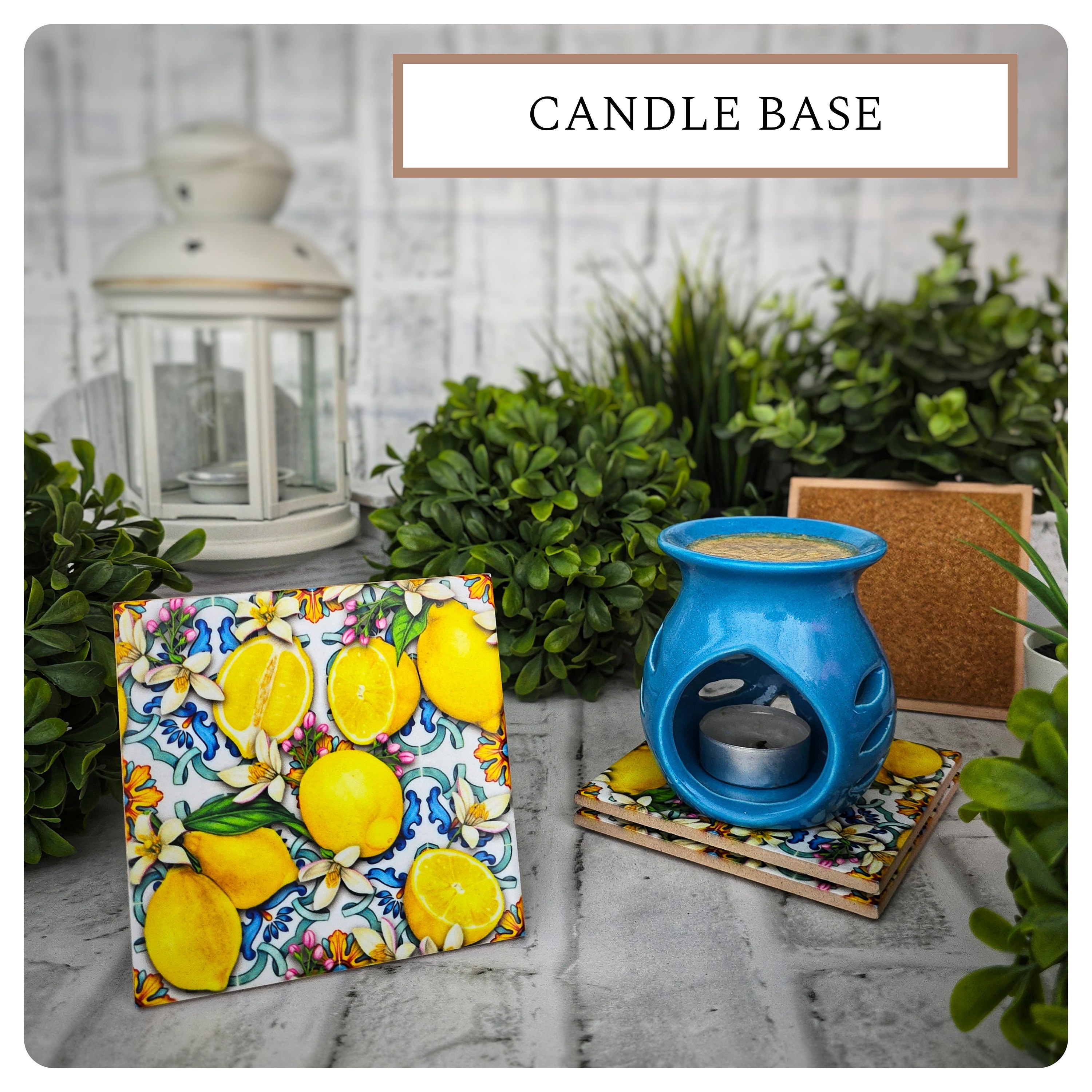 Mediterranean Lemon Ceramic Coasters with Cork Back (Set of 4), detail 5