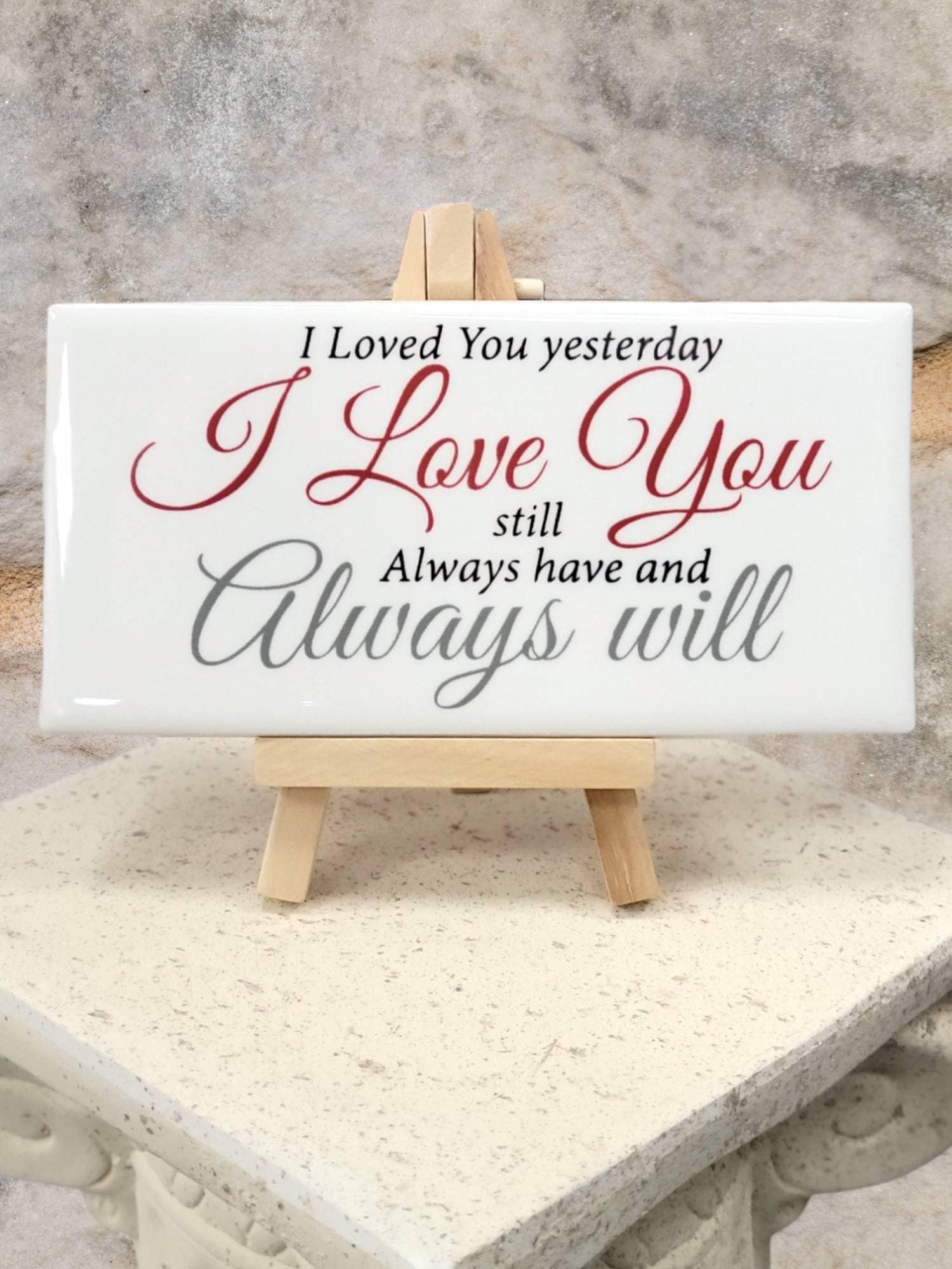 Ceramic Tile Sign with Easel: Love Quote Decor (3x6")