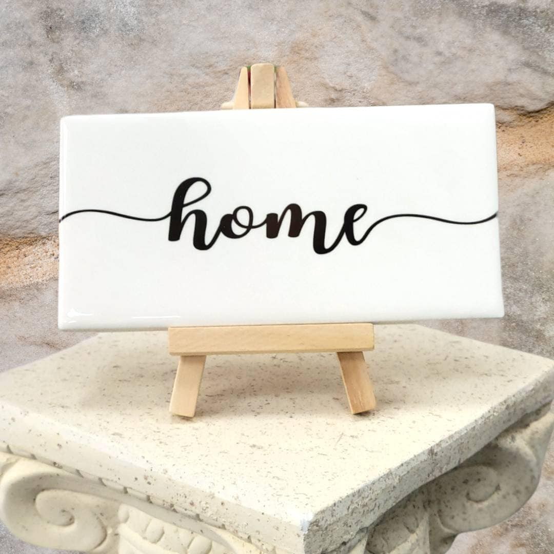 Home Ceramic Sign: White & Black Decorative Tile (3x6")