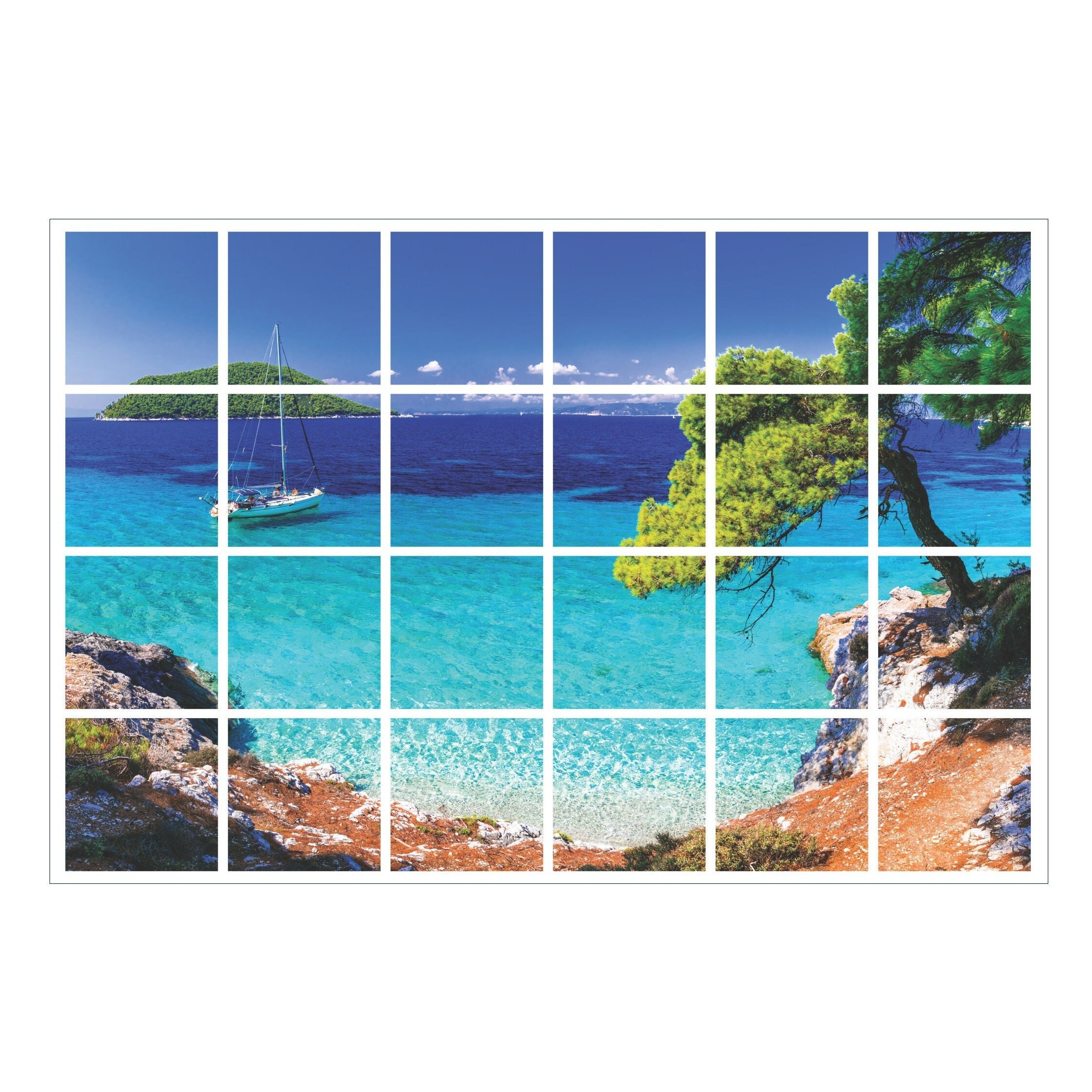 Tropical Island Boat Ceramic Tile Mural: Ocean Backsplash Wall Art