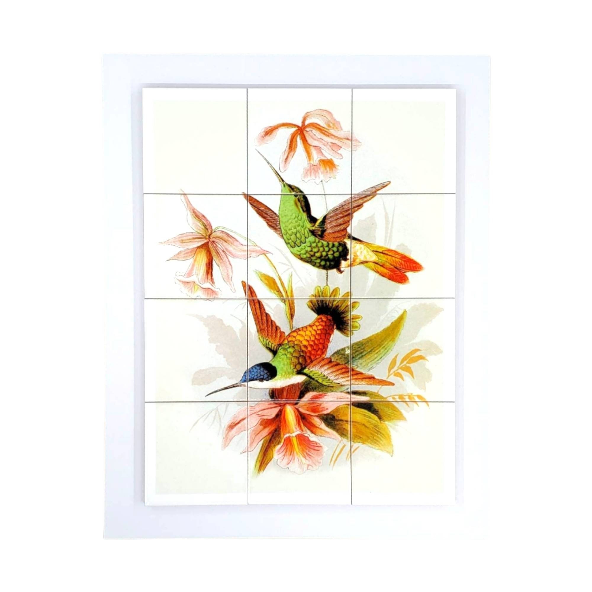 Hummingbird Ceramic Tile Set: Peel and Stick Backsplash - Set of 12