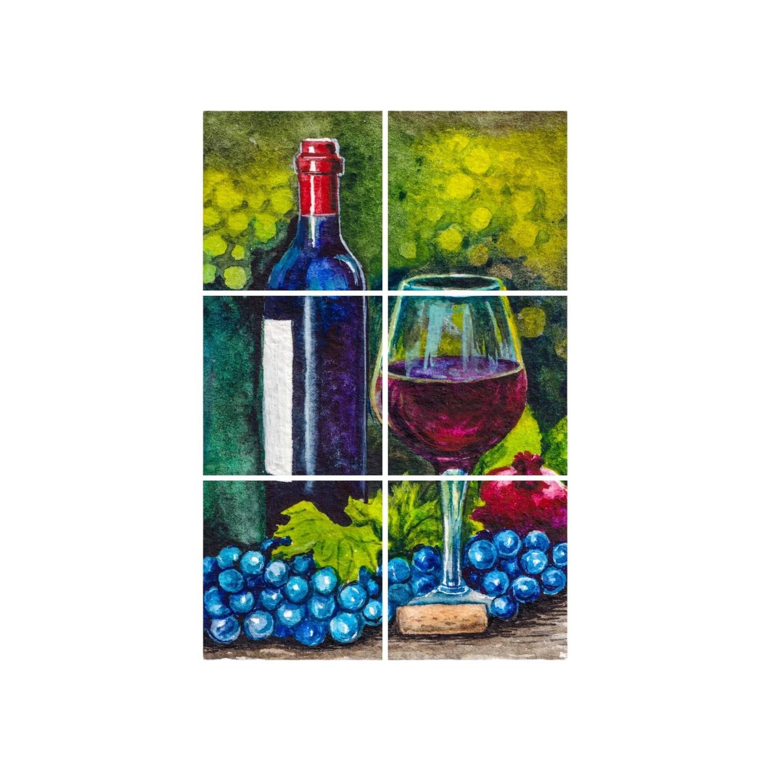 Wine Bottle Ceramic Tile Mural: Kitchen Backsplash, Wine Lover Gift