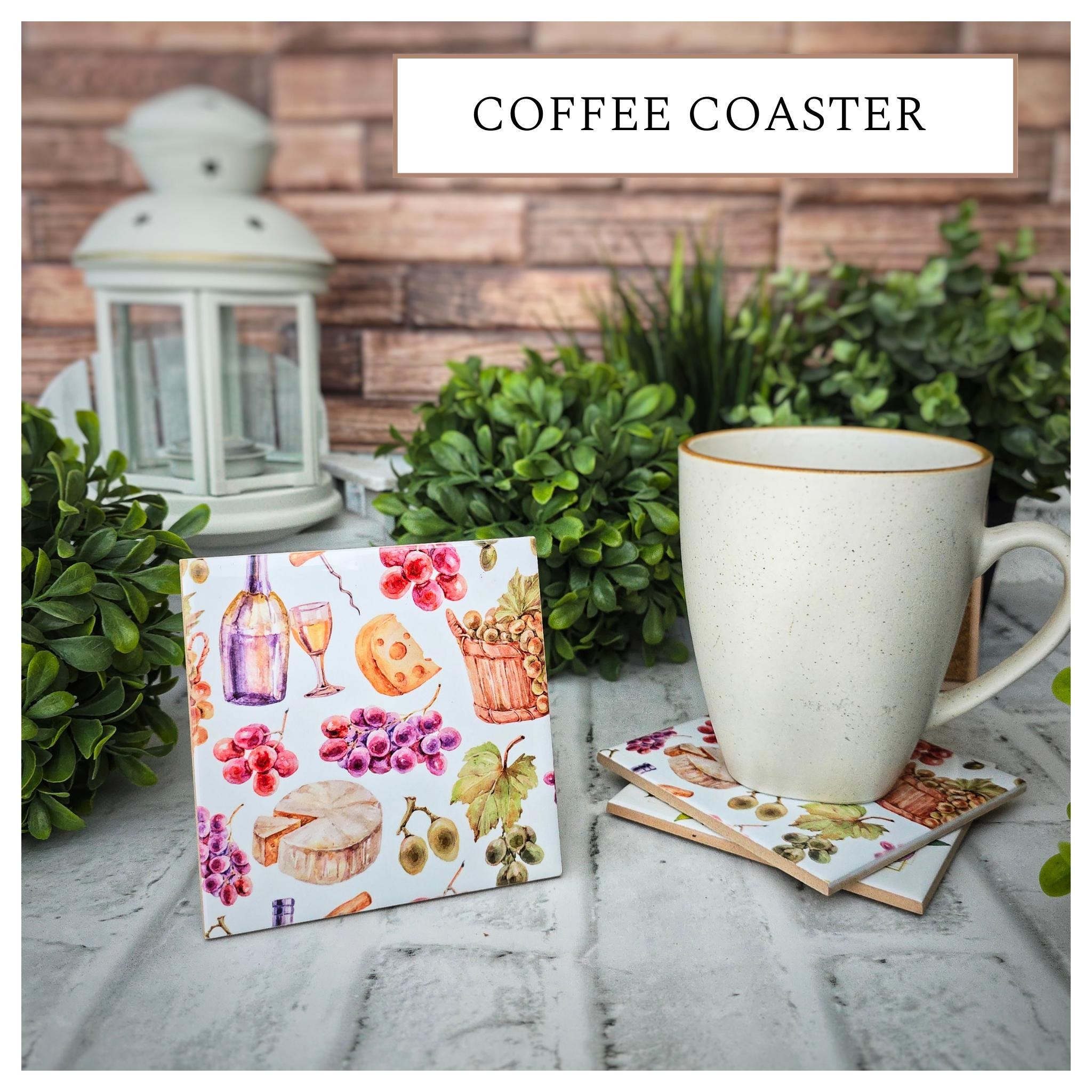 Wine & Cheese Ceramic Coasters: Watercolor Art, Set of 4, detail 3