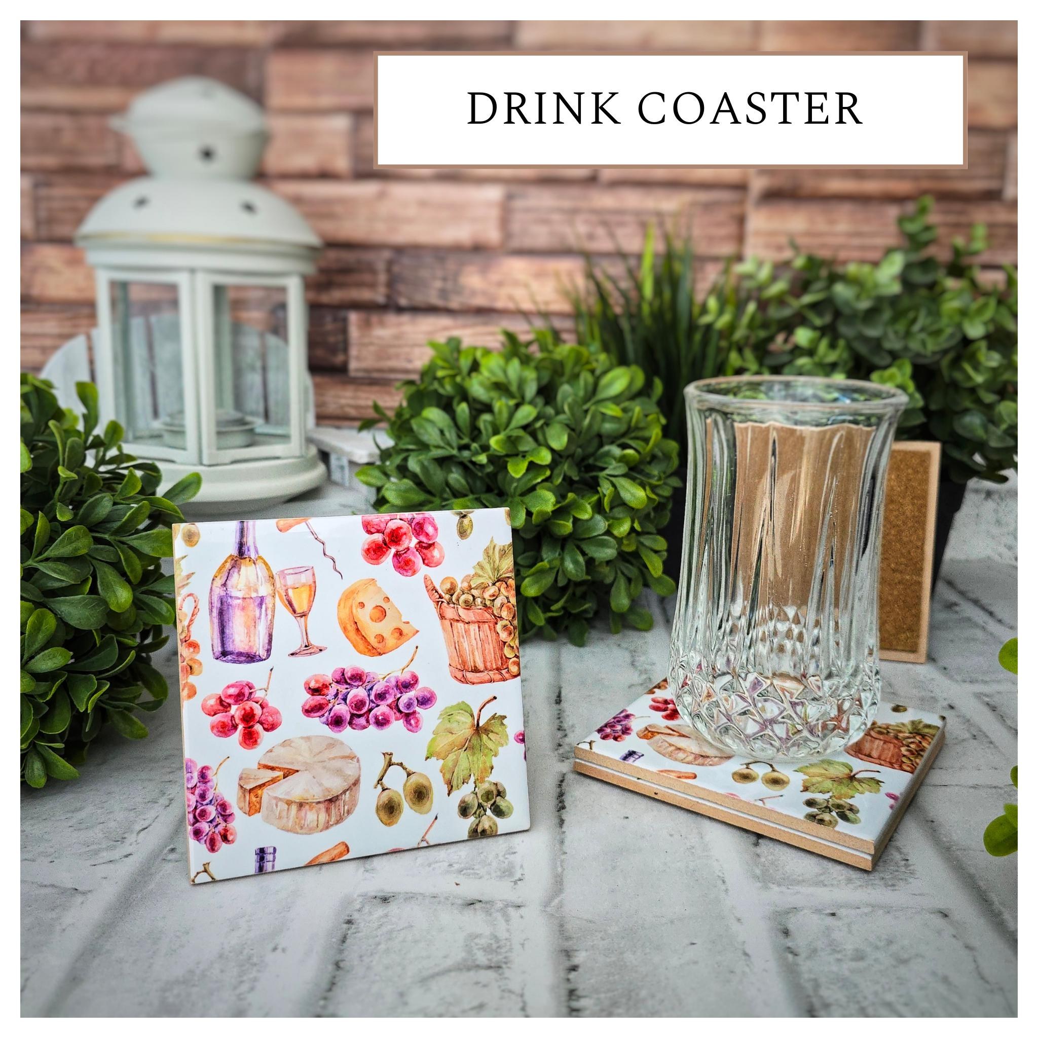 Wine & Cheese Ceramic Coasters: Watercolor Art, Set of 4, detail 6