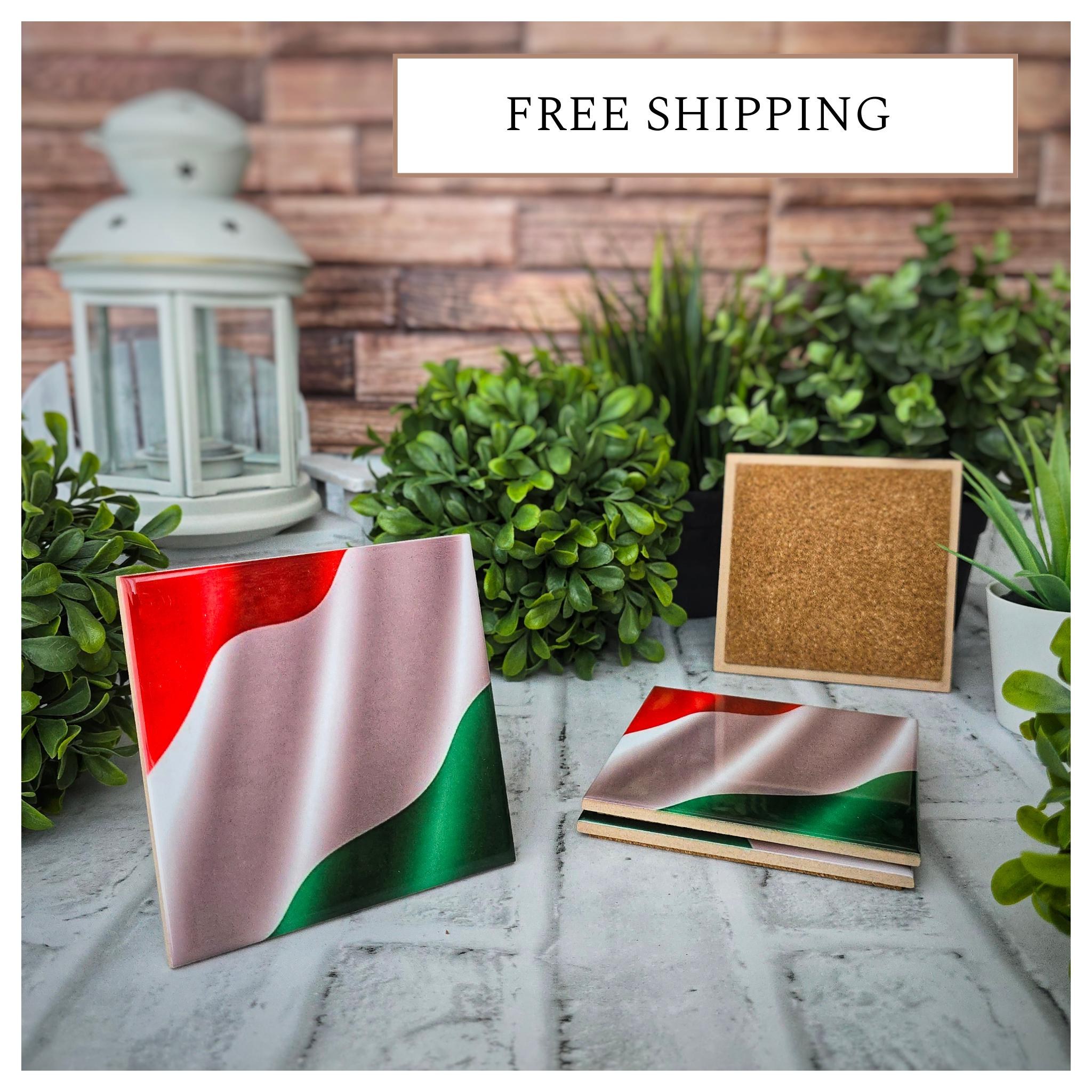 Italian Flag Ceramic Coasters: Set of 4, Cork Backed
