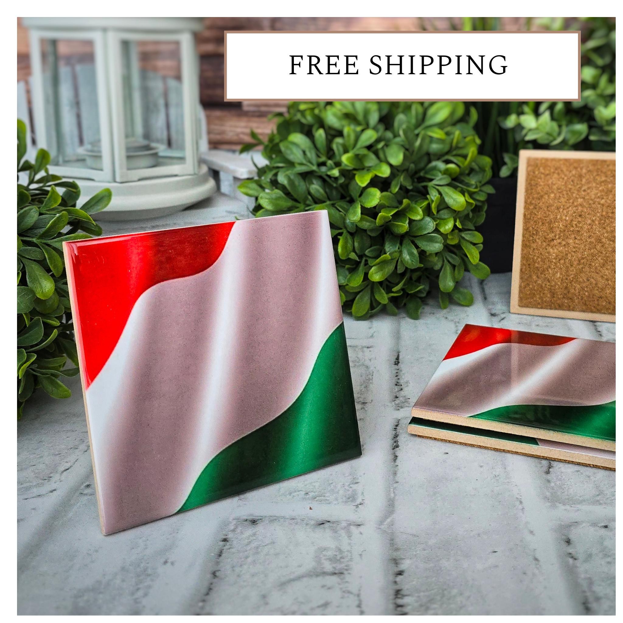 Italian Flag Ceramic Coasters: Set of 4, Cork Backed, detail 4