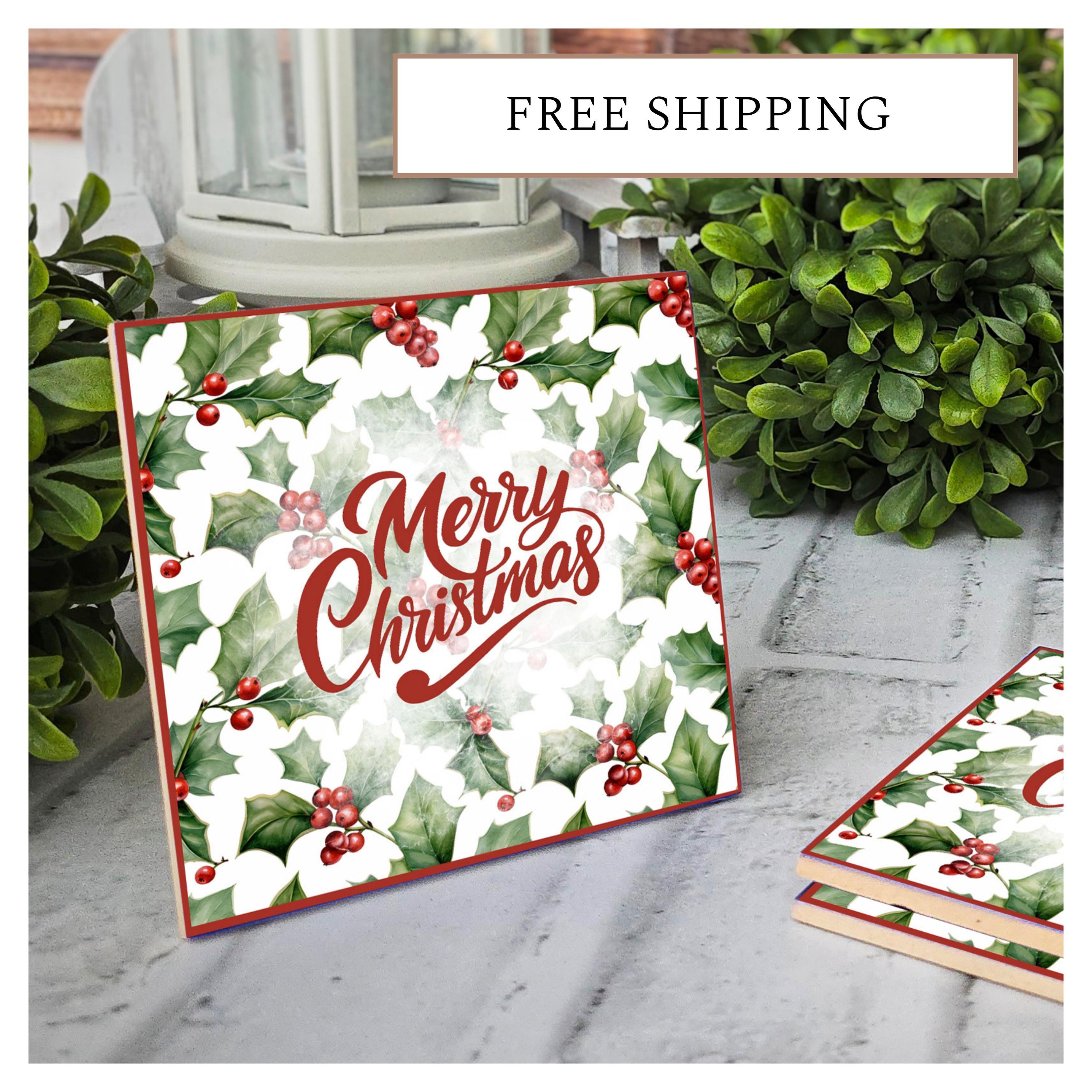 Christmas Holly Ceramic Coasters - Set of 4, detail 8