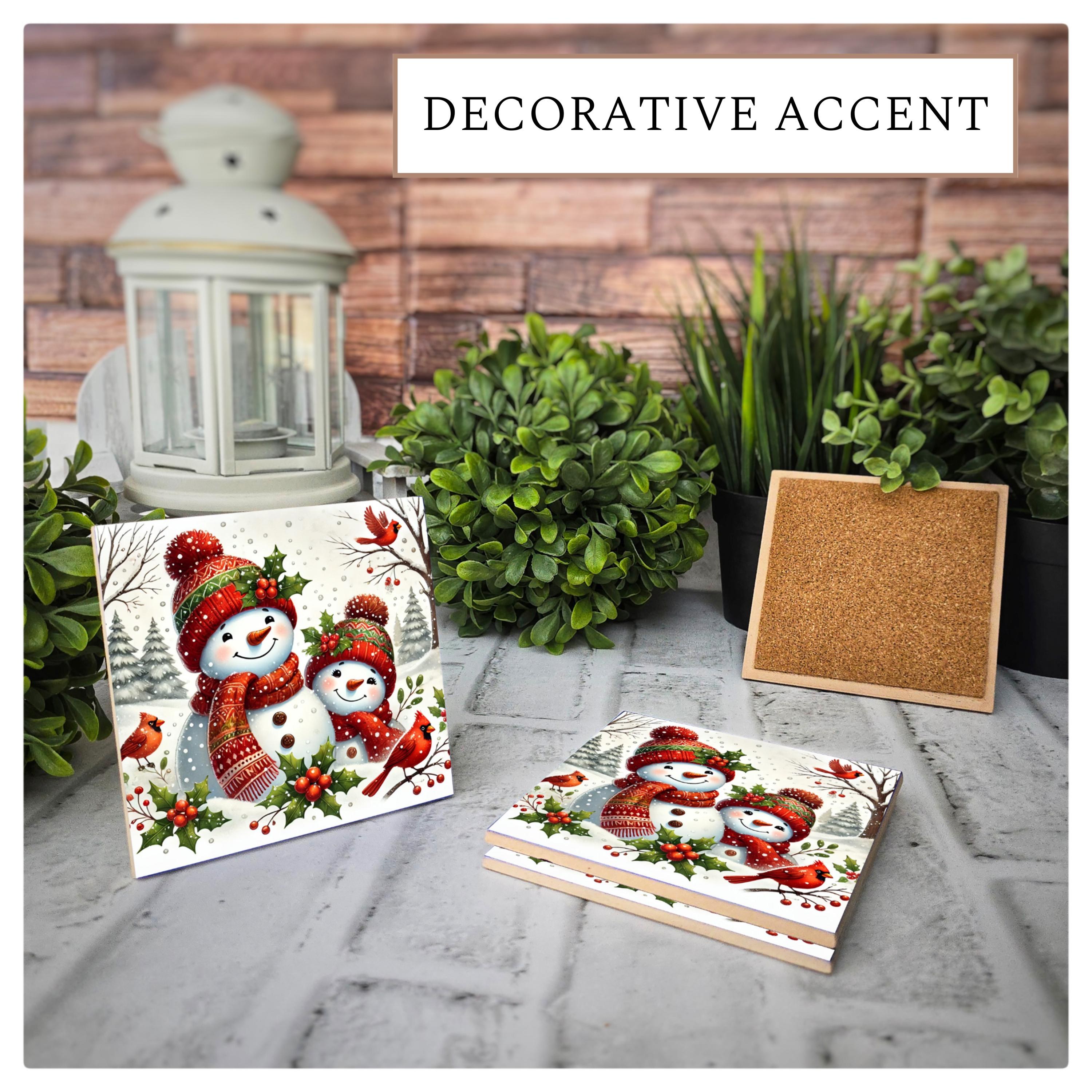Snowman Family Ceramic Coasters - Festive Winter Decor