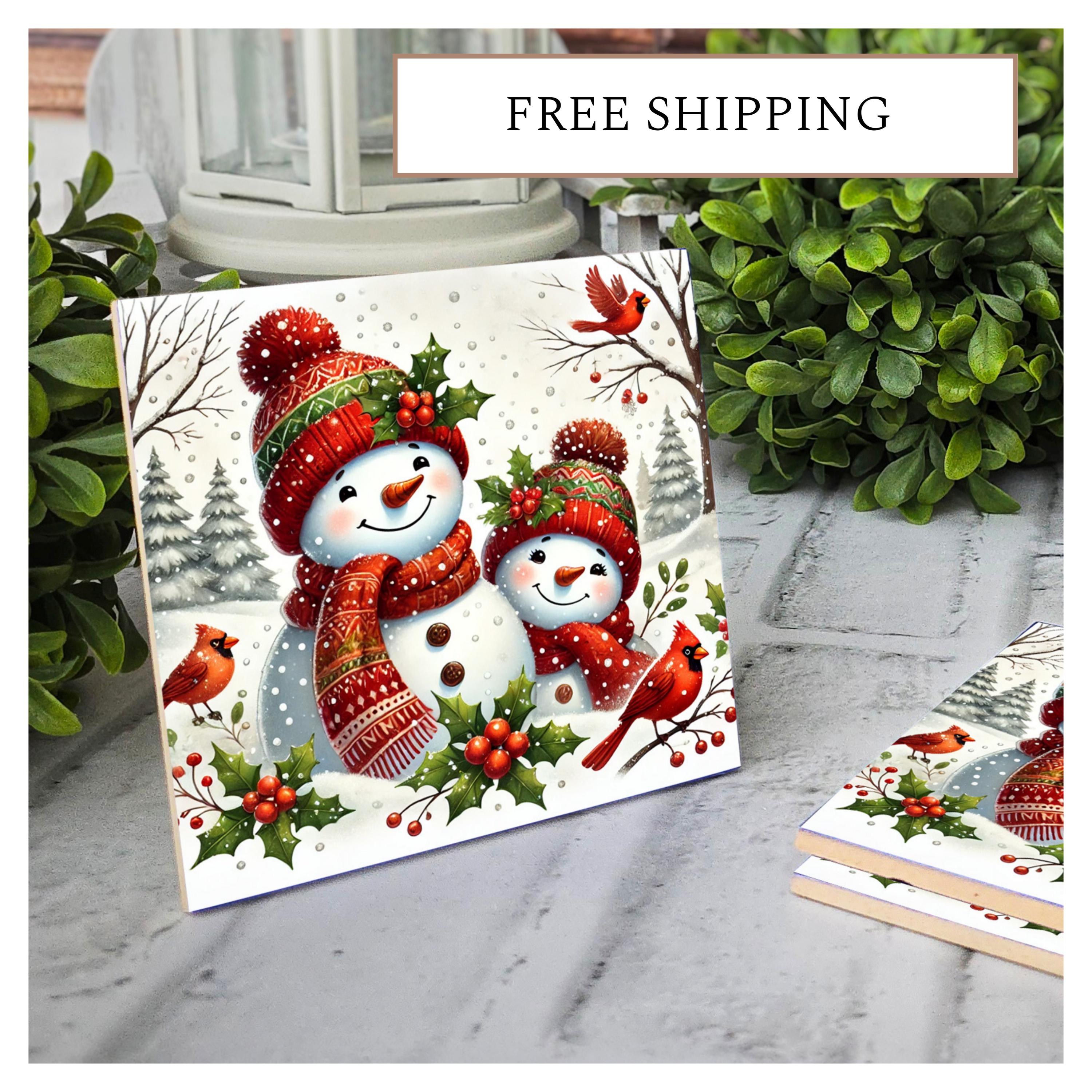 Snowman Family Ceramic Coasters - Festive Winter Decor, detail 2