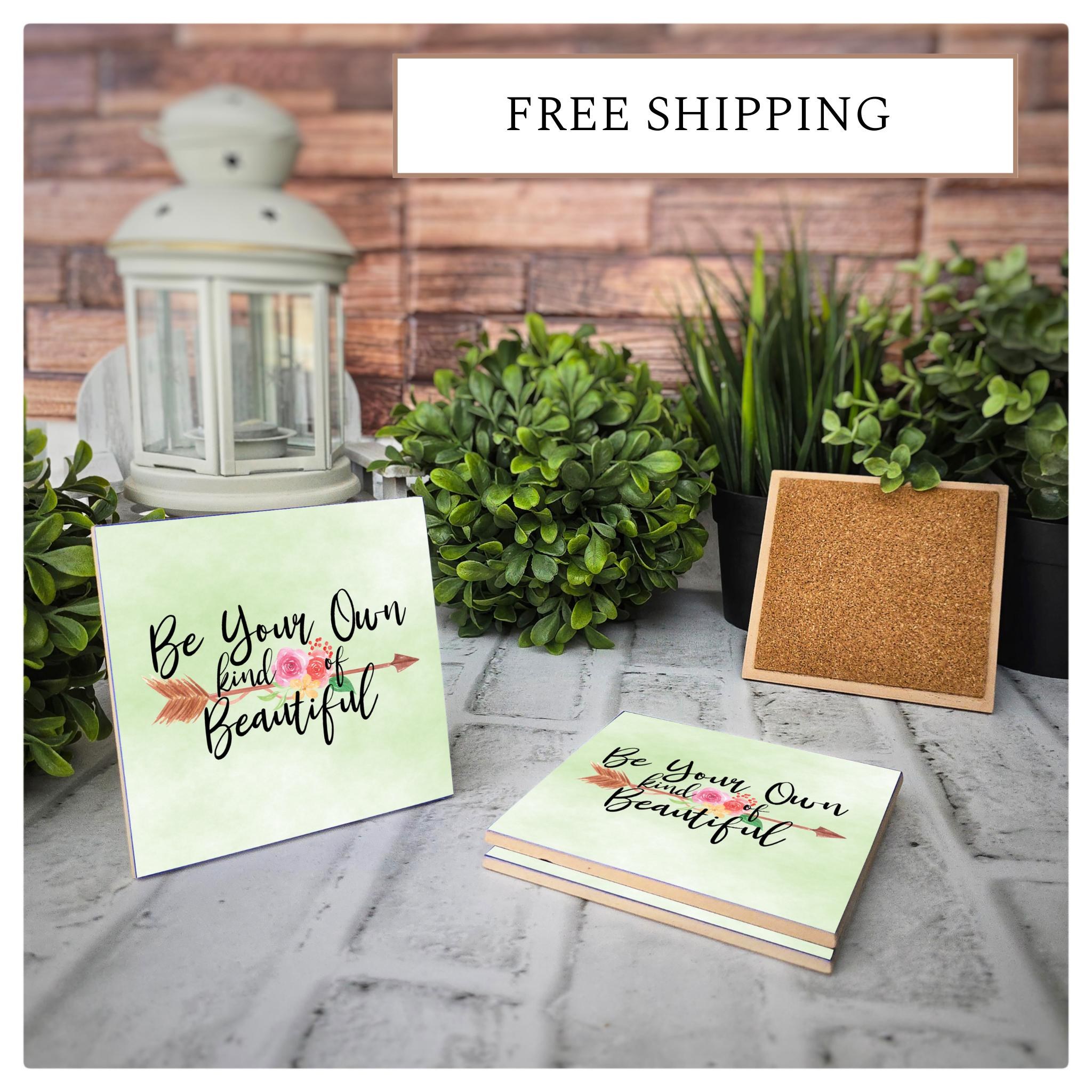 Ceramic Coasters Set of 4: Inspirational Floral Arrow Design