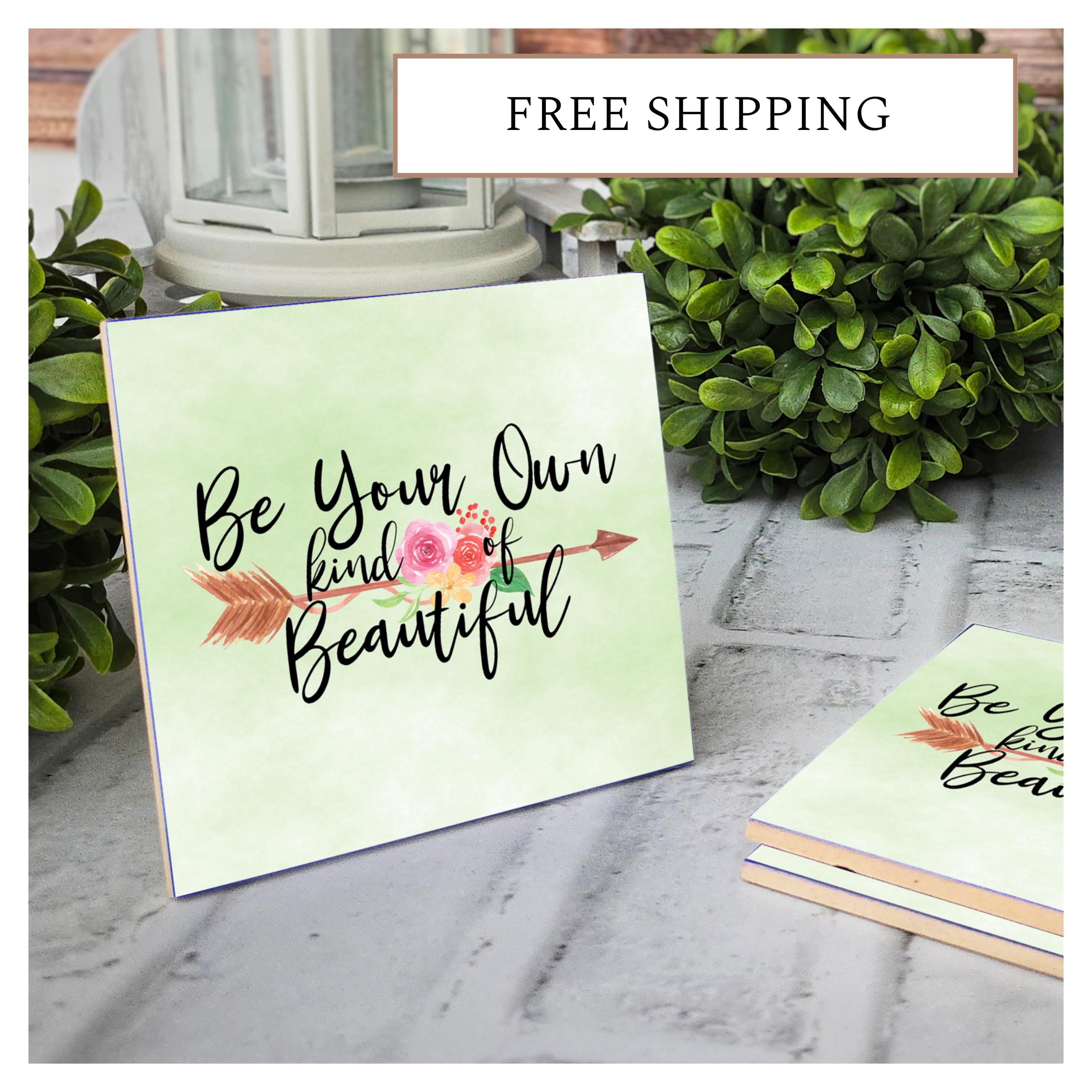 Ceramic Coasters Set of 4: Inspirational Floral Arrow Design, detail 8