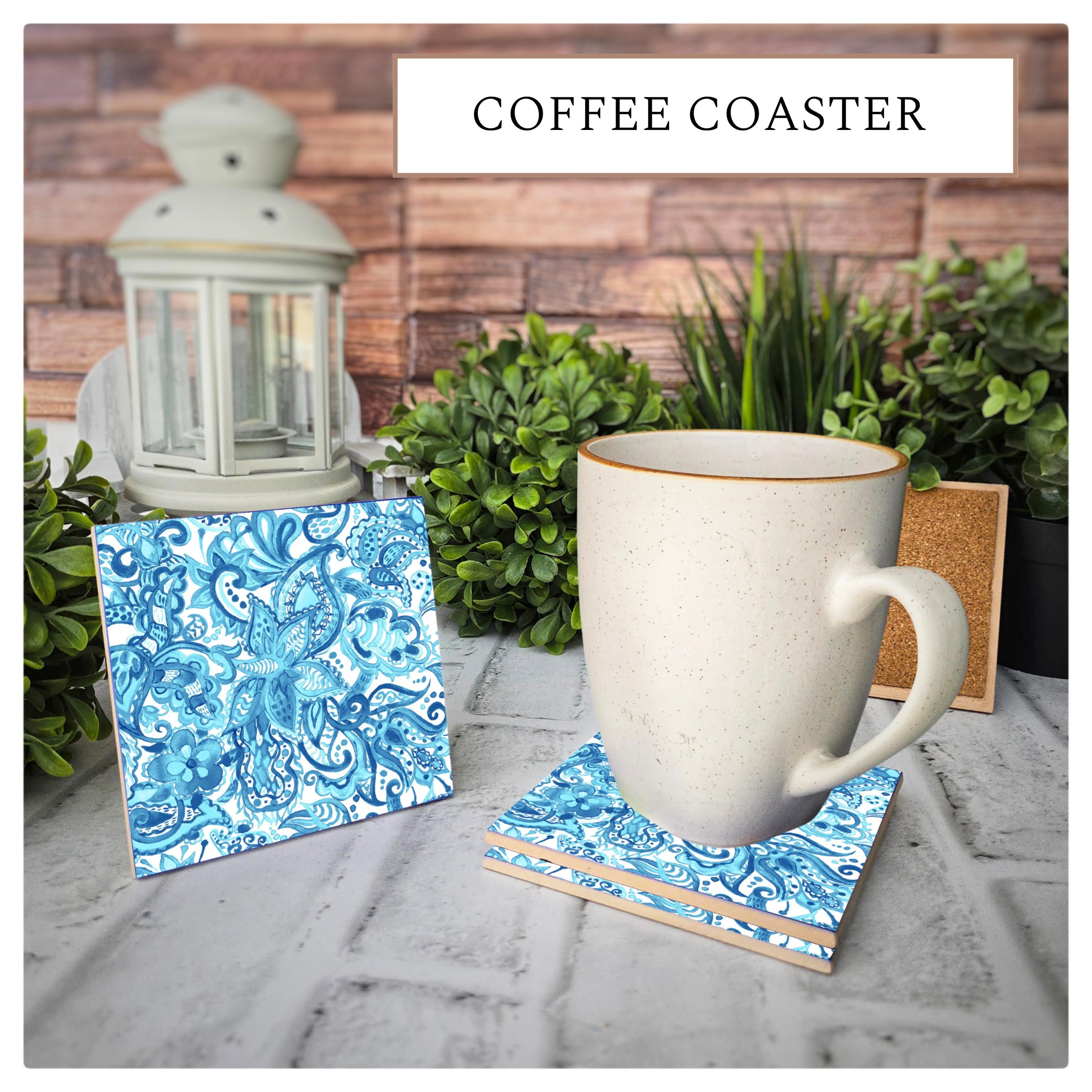 Blue Paisley Ceramic Coasters - Set of 4 - Cork Backed, detail 3