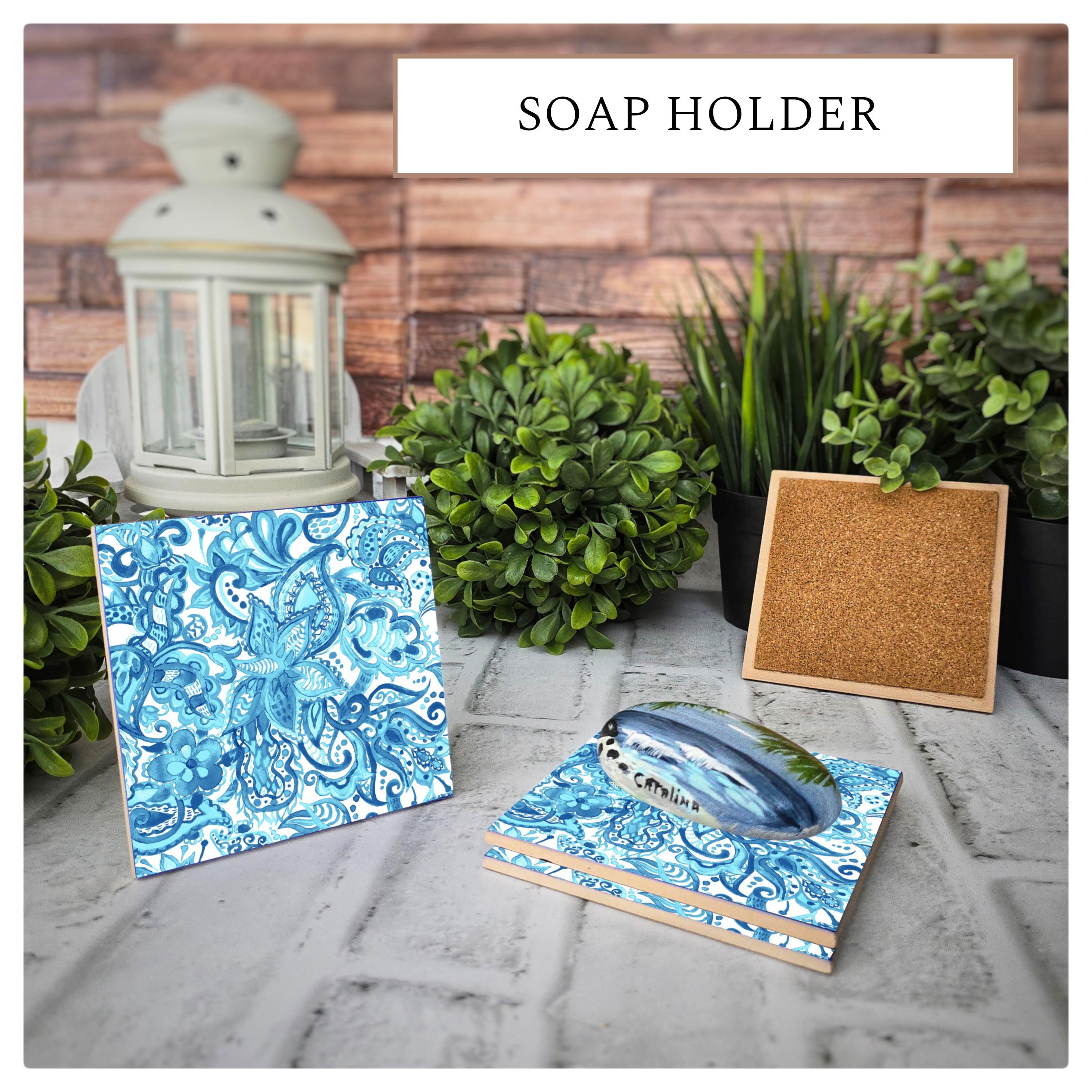 Blue Paisley Ceramic Coasters - Set of 4 - Cork Backed, detail 4