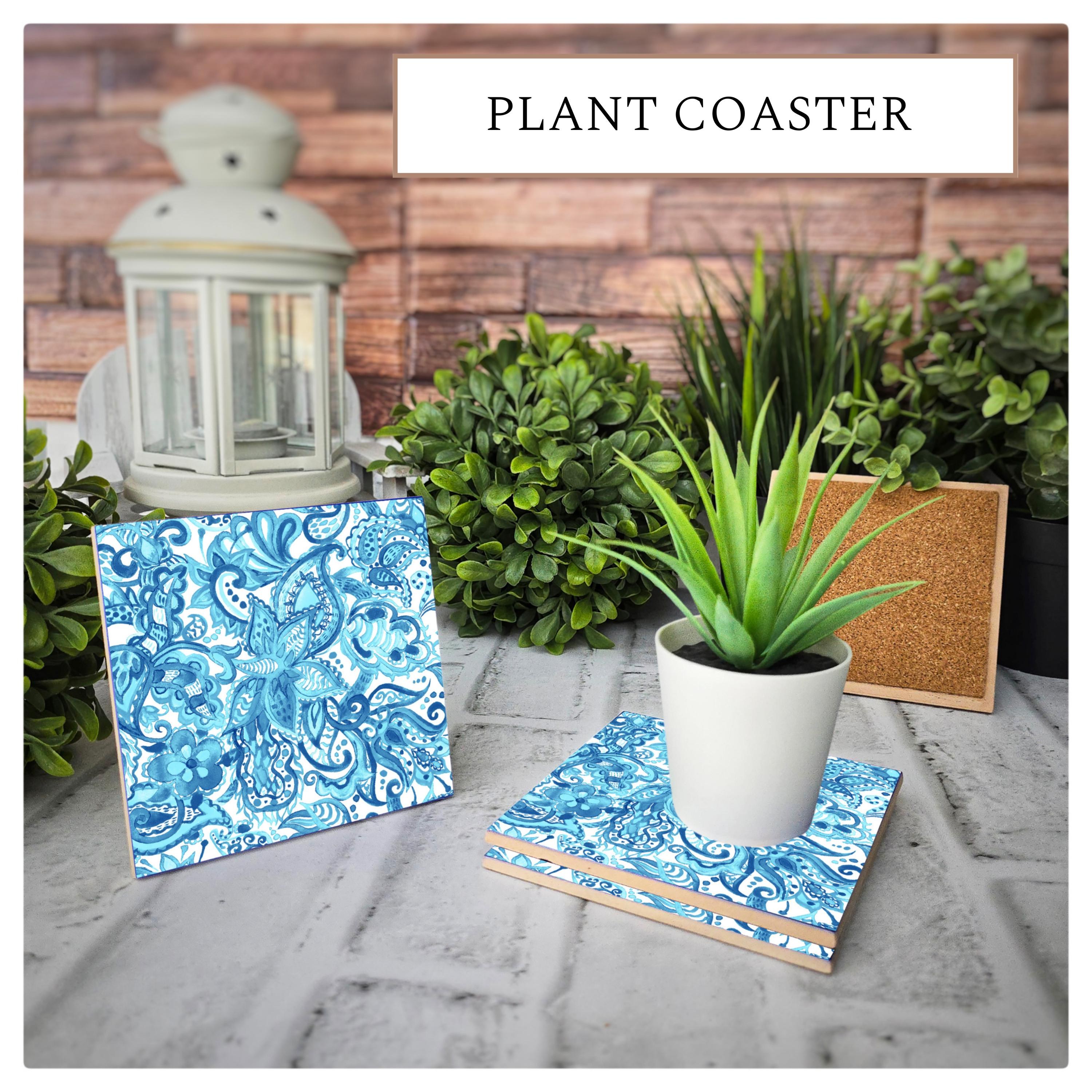 Blue Paisley Ceramic Coasters - Set of 4 - Cork Backed, detail 5