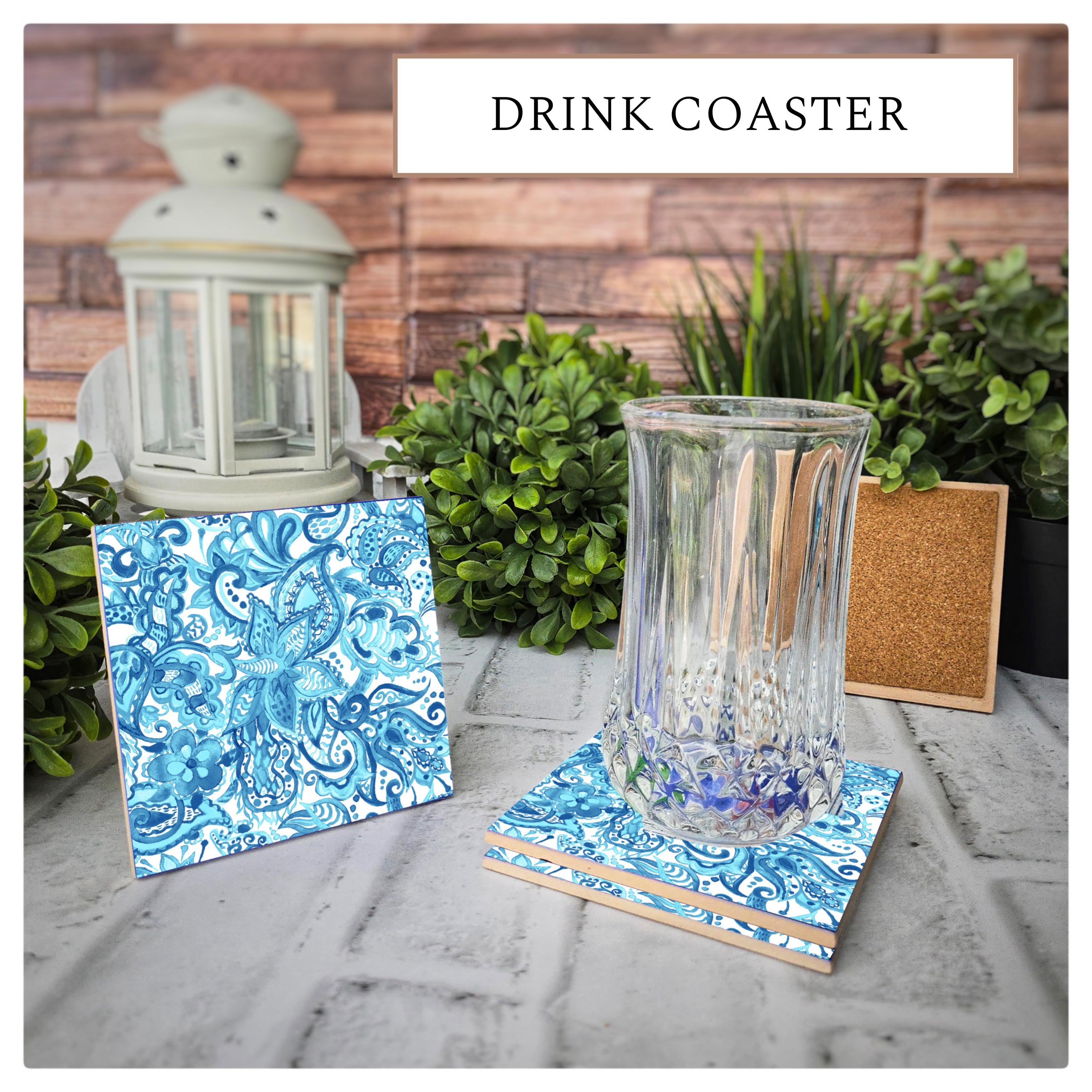 Blue Paisley Ceramic Coasters - Set of 4 - Cork Backed, detail 6