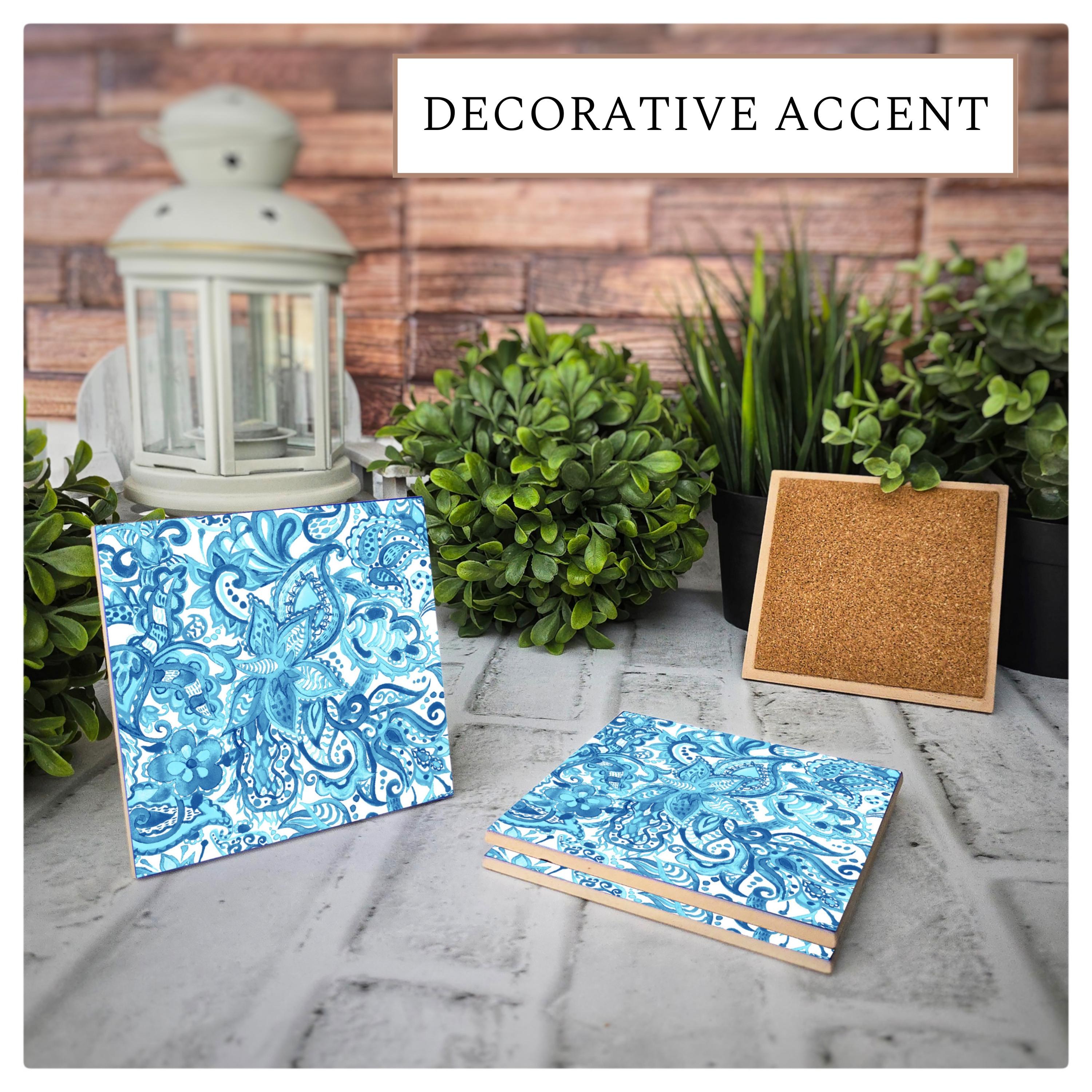 Blue Paisley Ceramic Coasters - Set of 4 - Cork Backed, detail 7