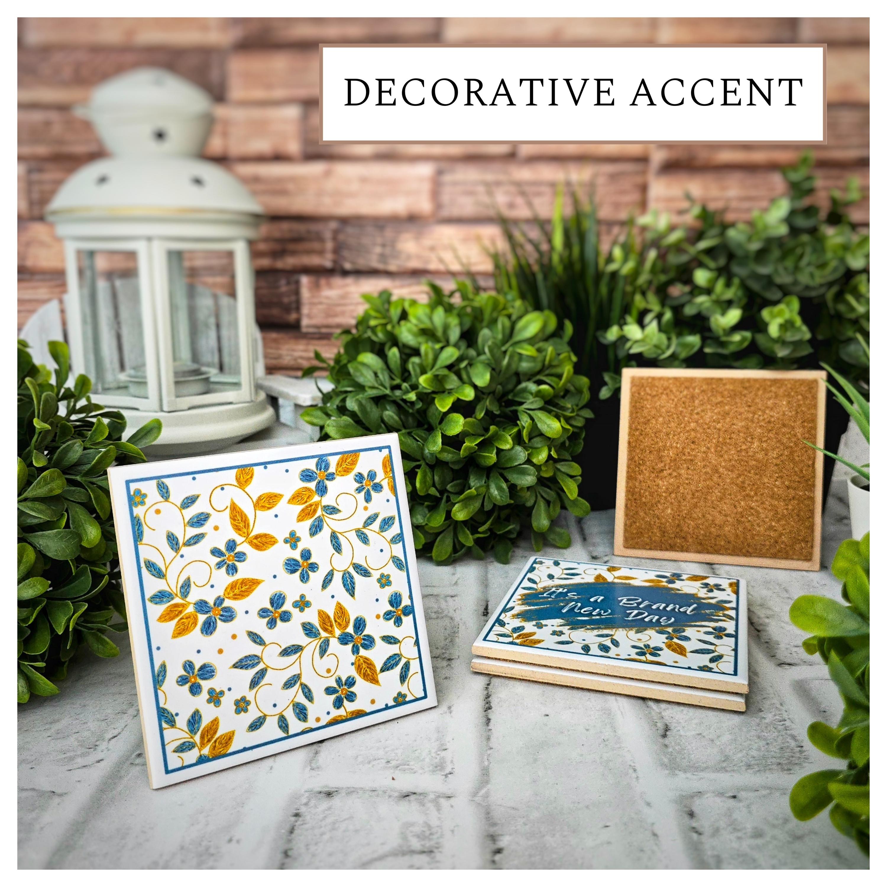 Ceramic Coasters Set: Floral & Inspirational Designs, detail 2
