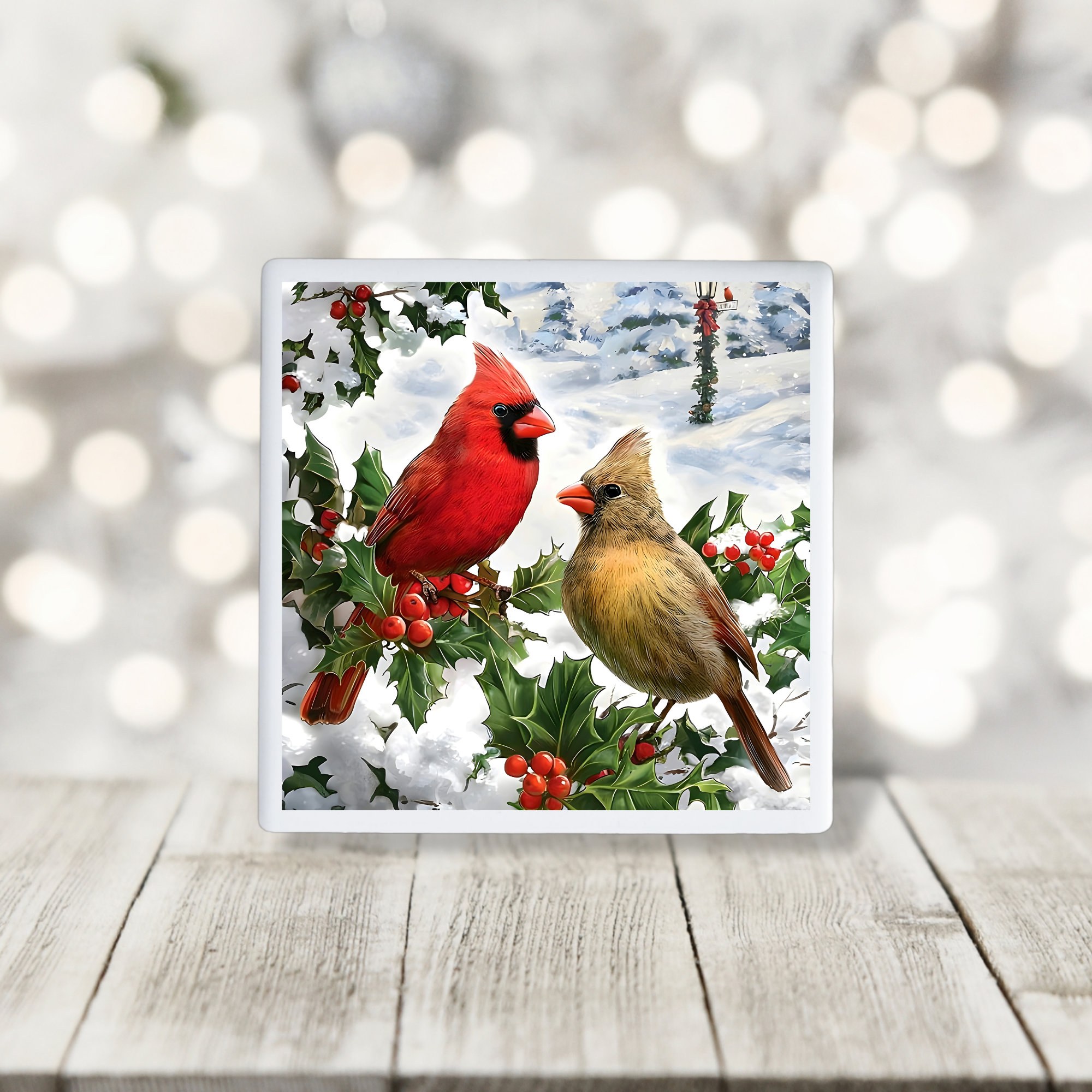 Christmas Ceramic Coasters - Cardinals