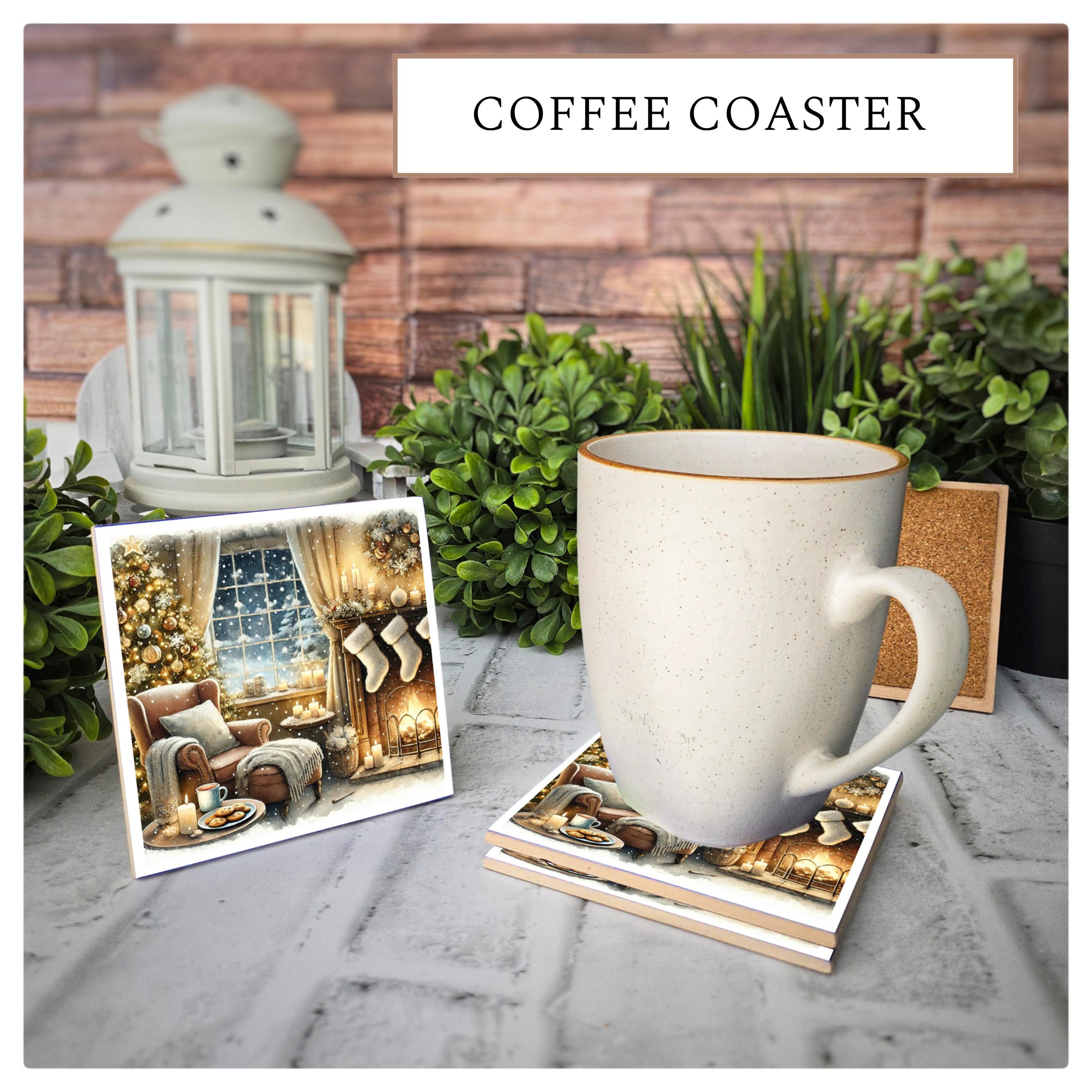 Christmas Fireplace Ceramic Coasters - Holiday Decor, detail 3