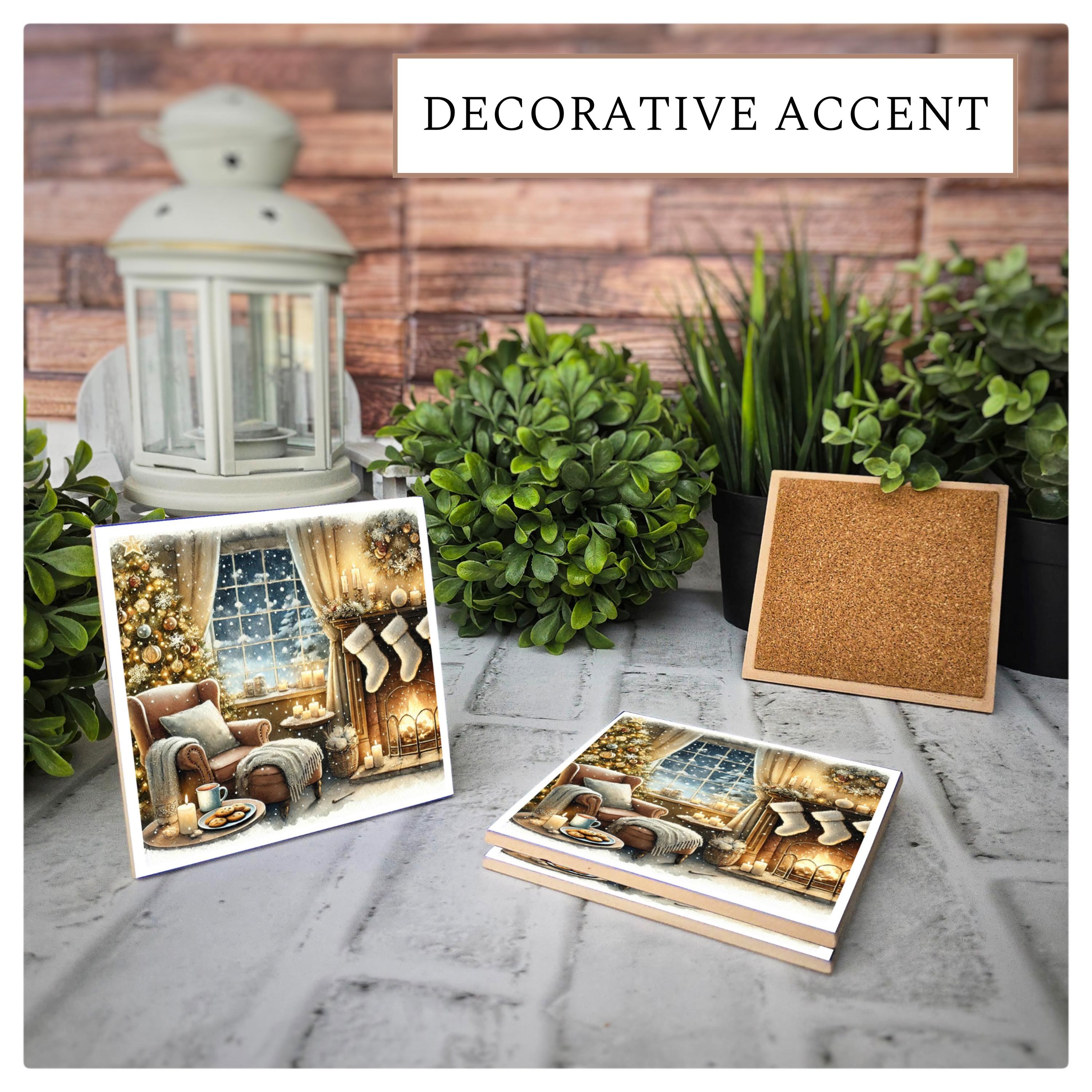 Christmas Fireplace Ceramic Coasters - Holiday Decor, detail 7