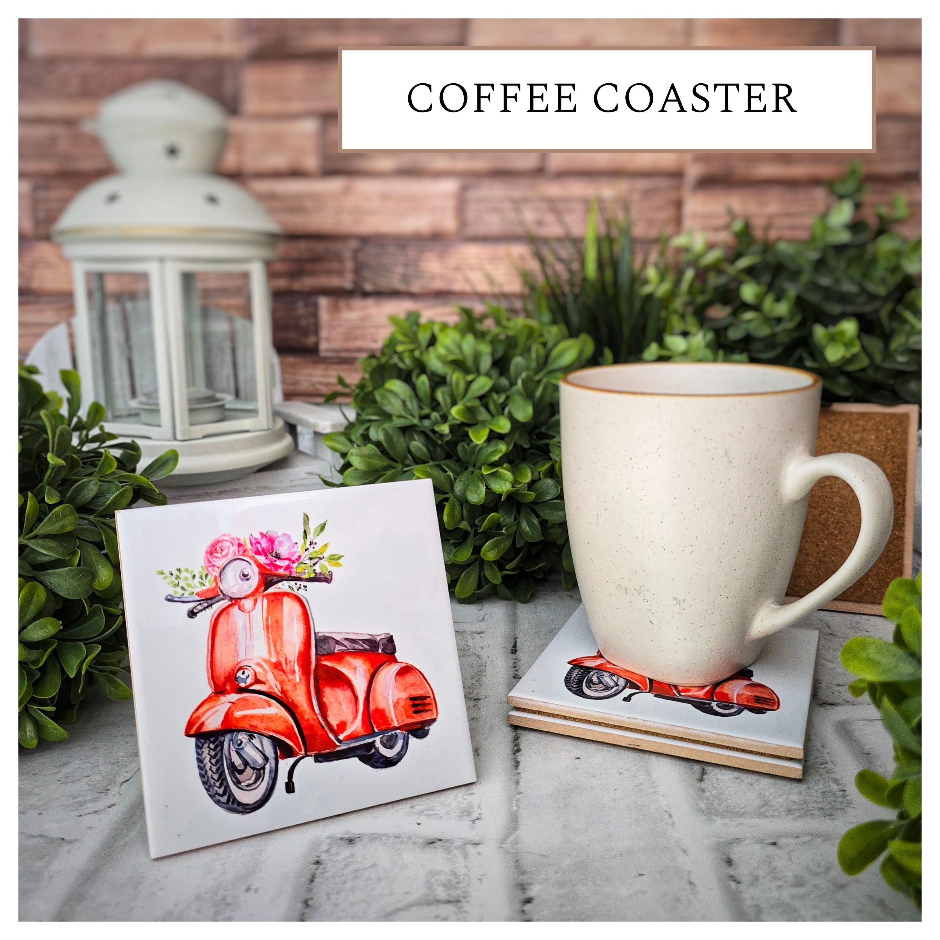 Vespa Ceramic Coasters: Vintage Floral Scooter, Set of 4, detail 3