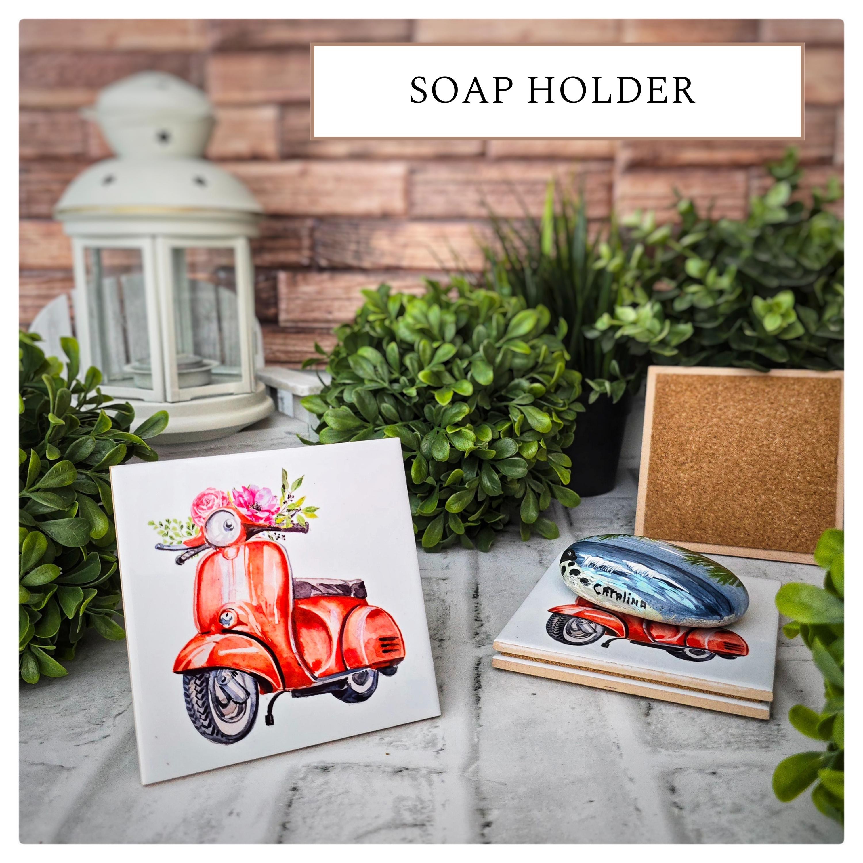 Vespa Ceramic Coasters: Vintage Floral Scooter, Set of 4, detail 4