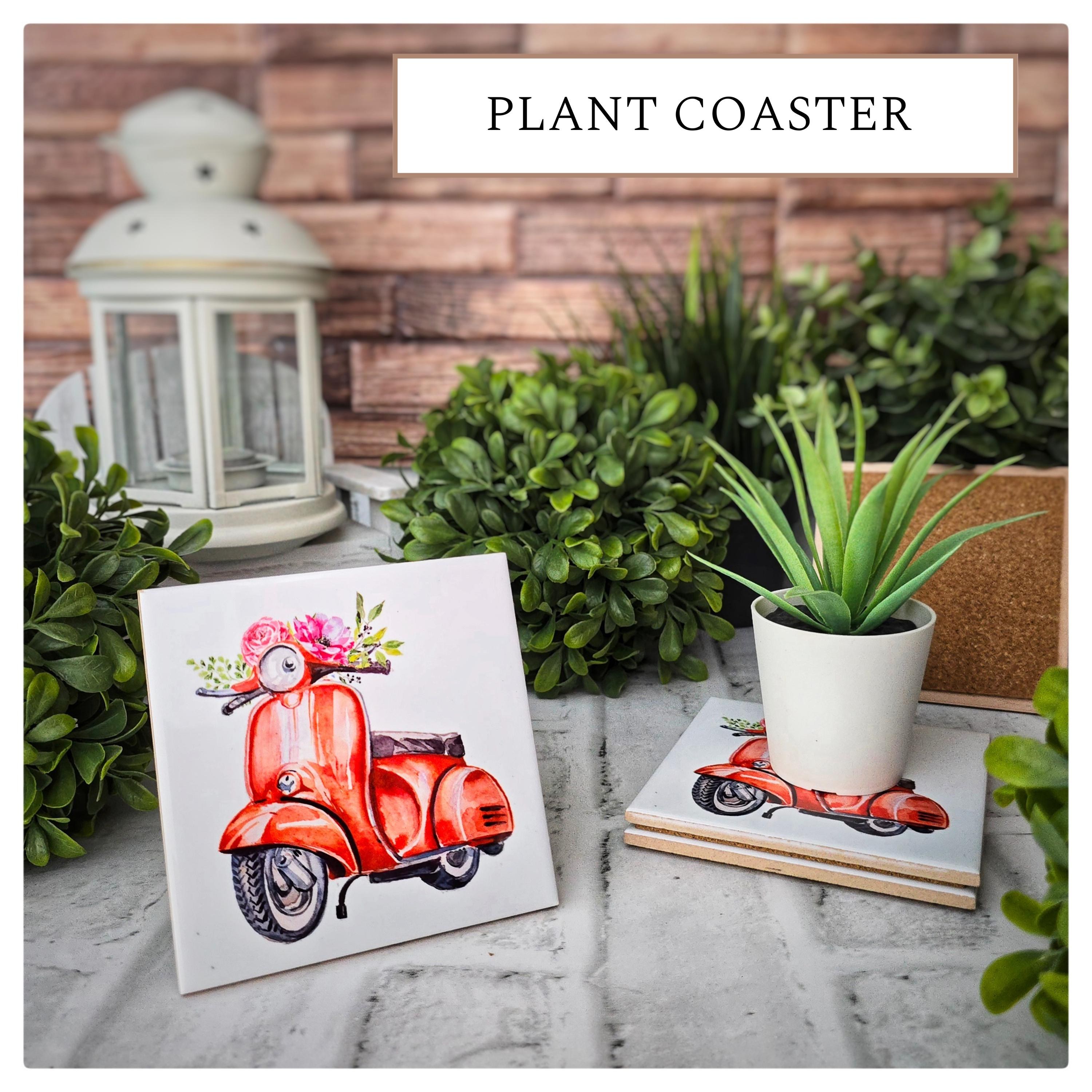 Vespa Ceramic Coasters: Vintage Floral Scooter, Set of 4, detail 5