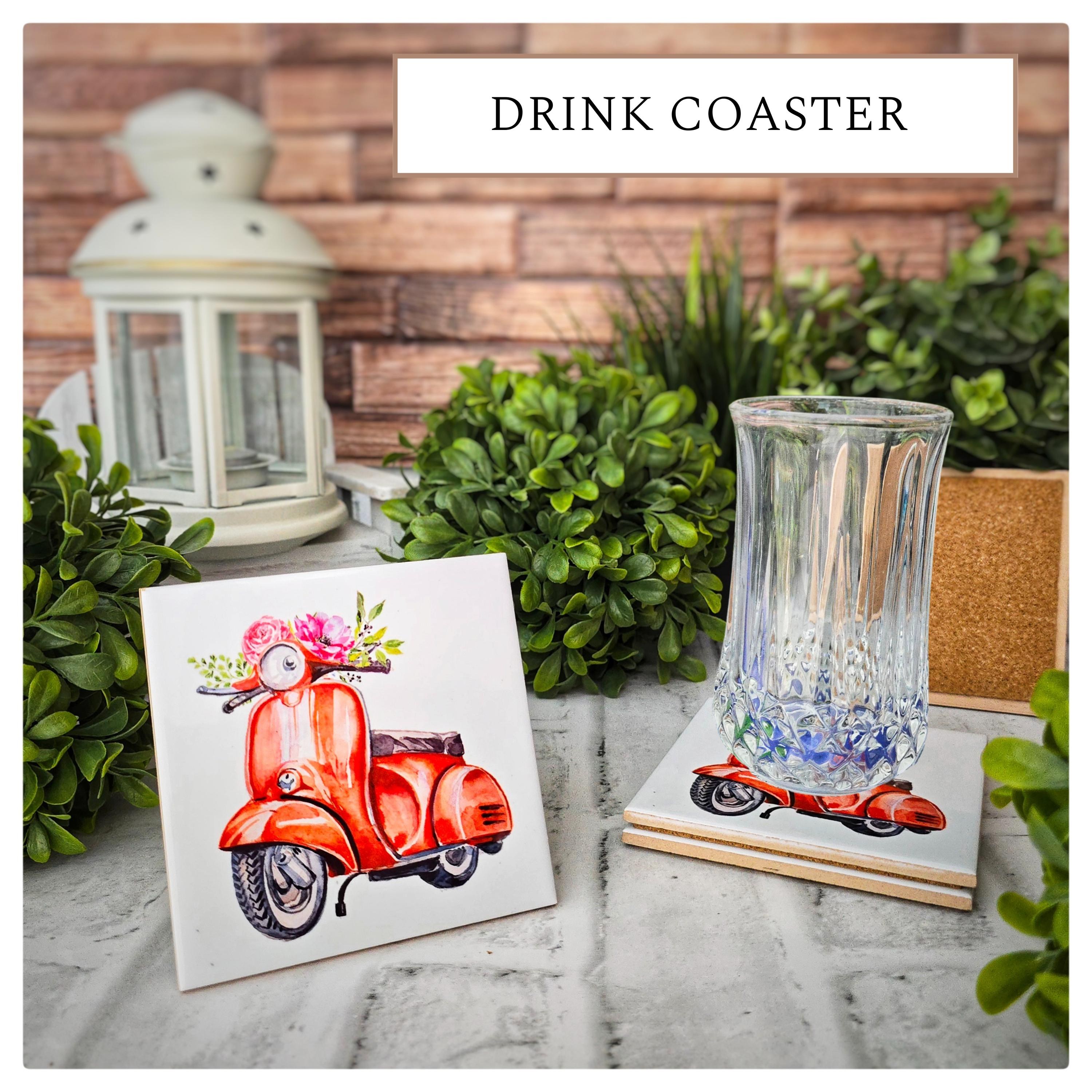Vespa Ceramic Coasters: Vintage Floral Scooter, Set of 4, detail 6