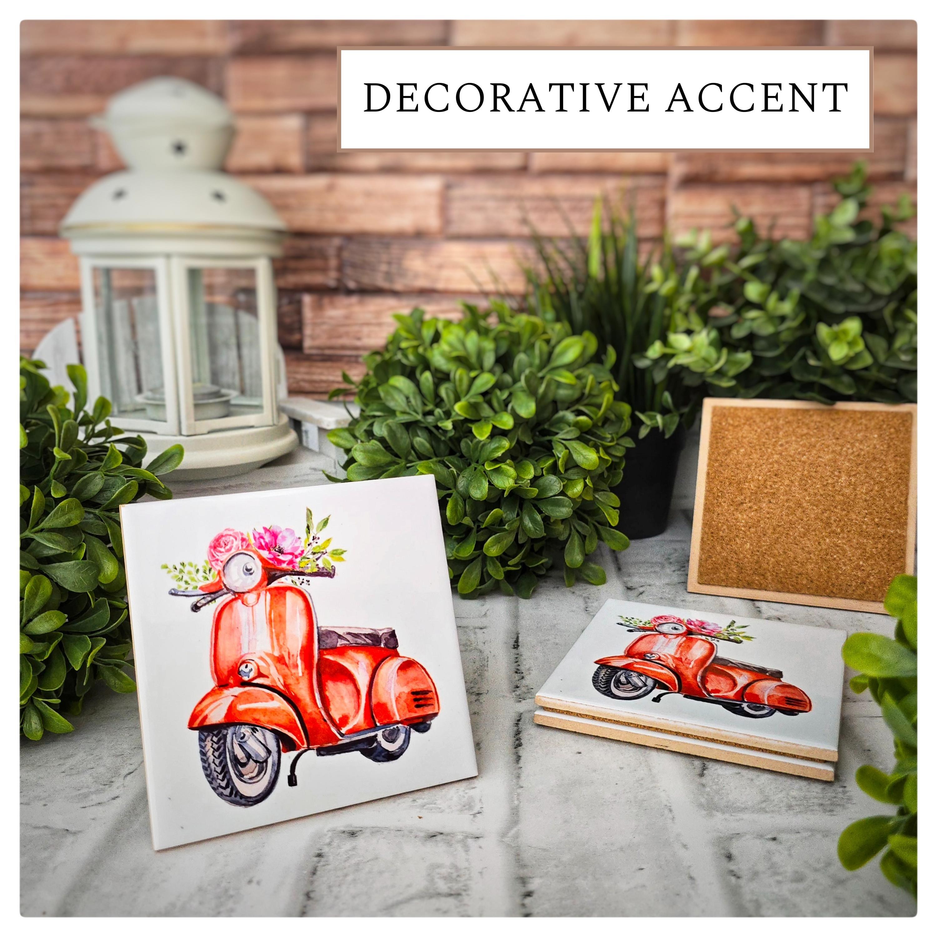 Vespa Ceramic Coasters: Vintage Floral Scooter, Set of 4, detail 7