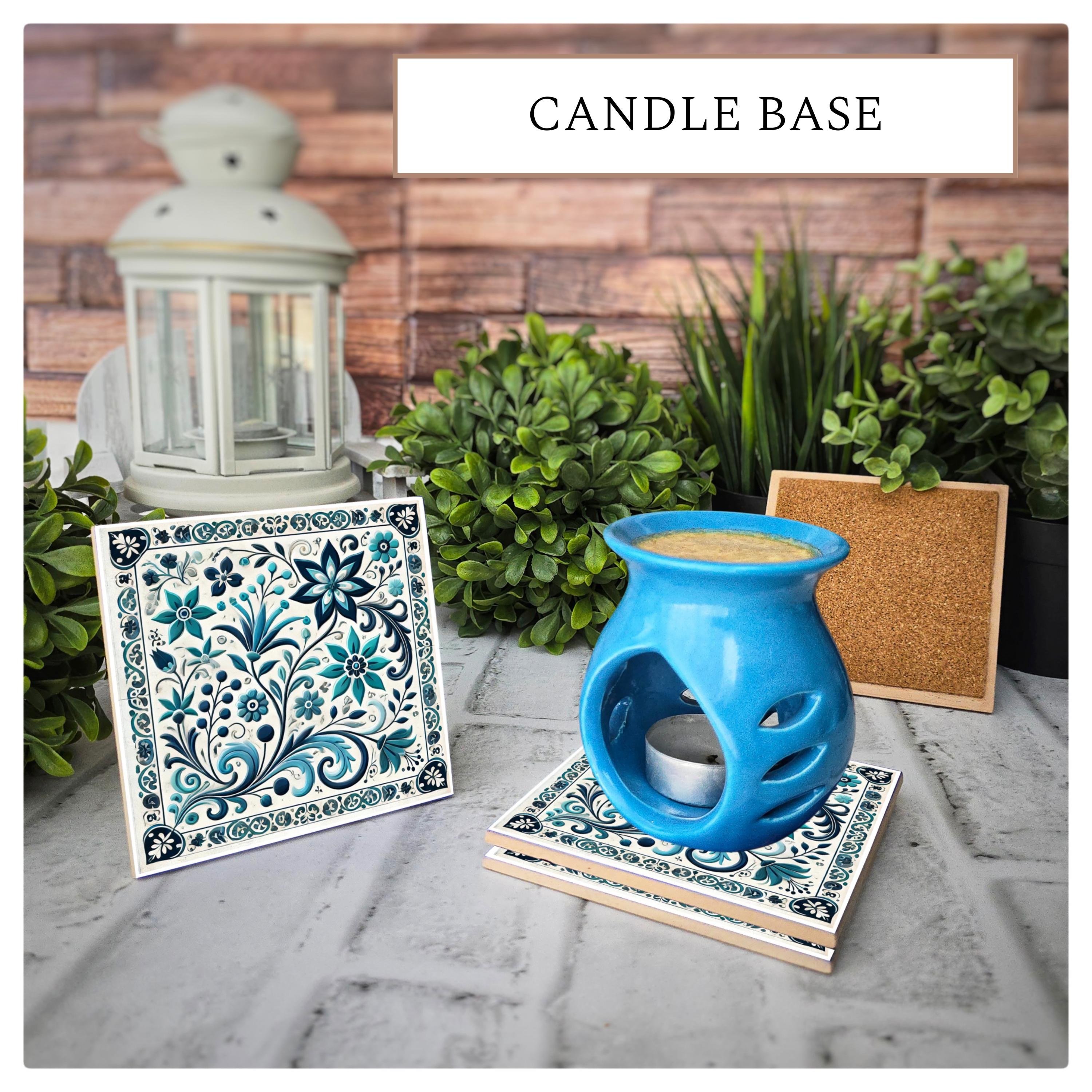Blue Floral Ceramic Coasters: Elegant Tile Design, Cork Back (Set of 4), detail 3