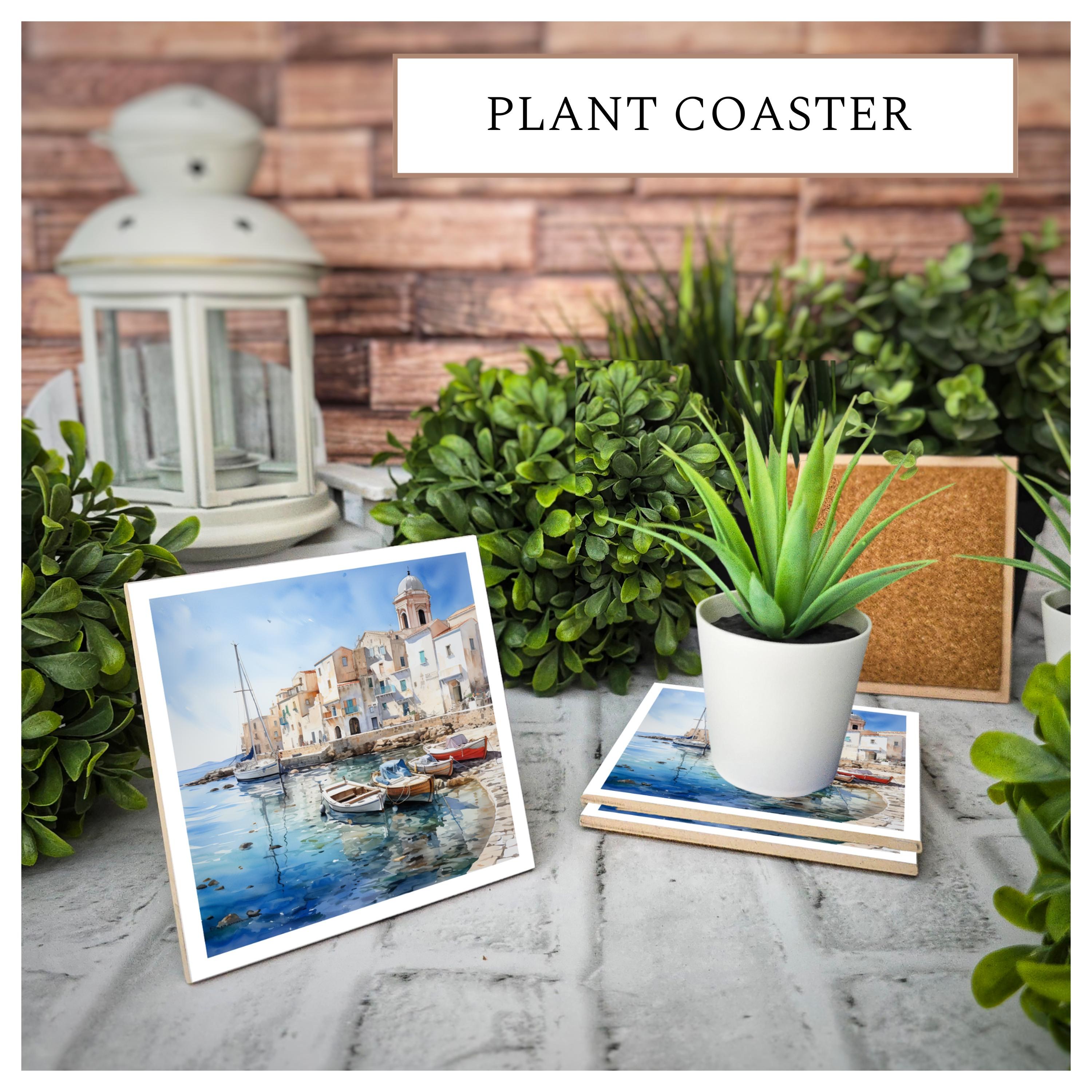 Coastal Ceramic Coasters: Waterfront Scene, Nautical Decor - Set of 4, detail 6