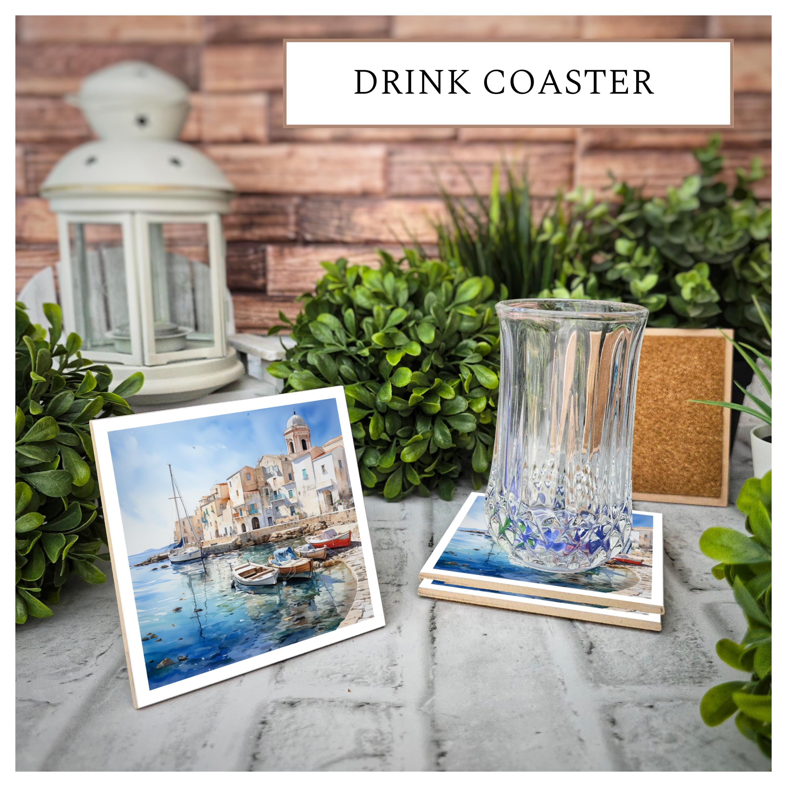 Coastal Ceramic Coasters: Waterfront Scene, Nautical Decor - Set of 4, detail 7