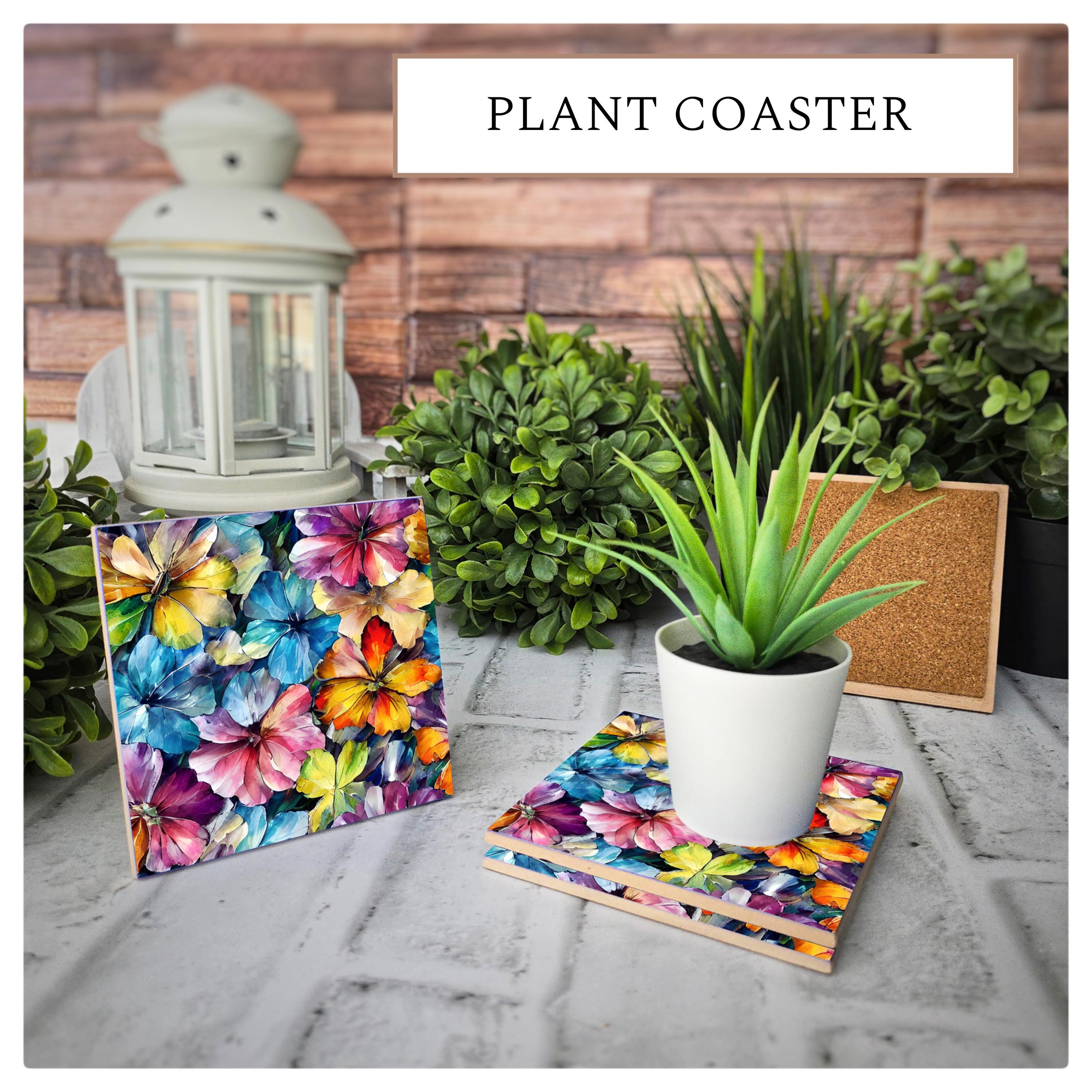Floral Ceramic Coasters: Vibrant Flower Art, Cork Back (4.25"x4.25"), detail 3