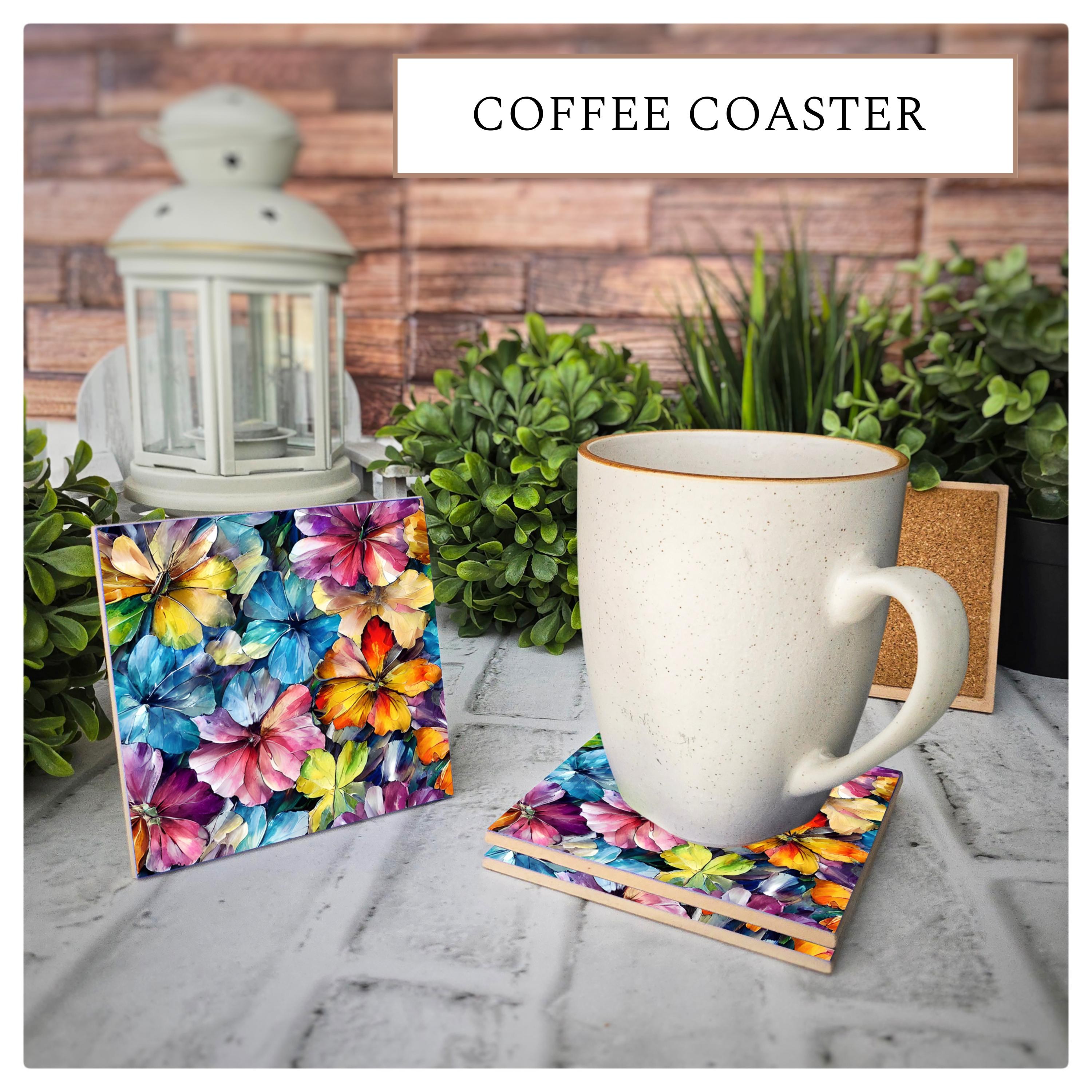 Floral Ceramic Coasters: Vibrant Flower Art, Cork Back (4.25"x4.25"), detail 5
