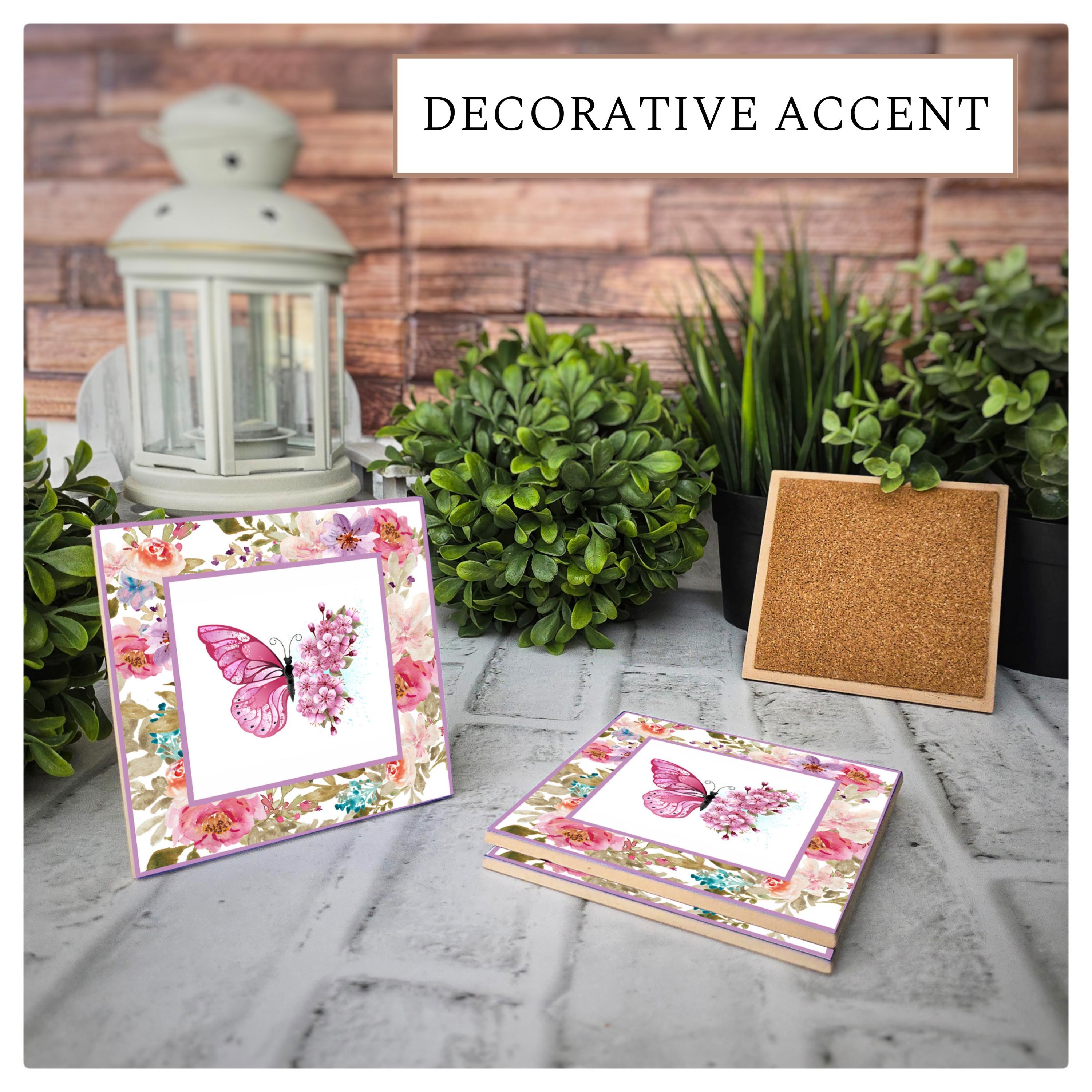 Butterfly Floral Ceramic Coasters - Elegant Garden Decor, detail 7