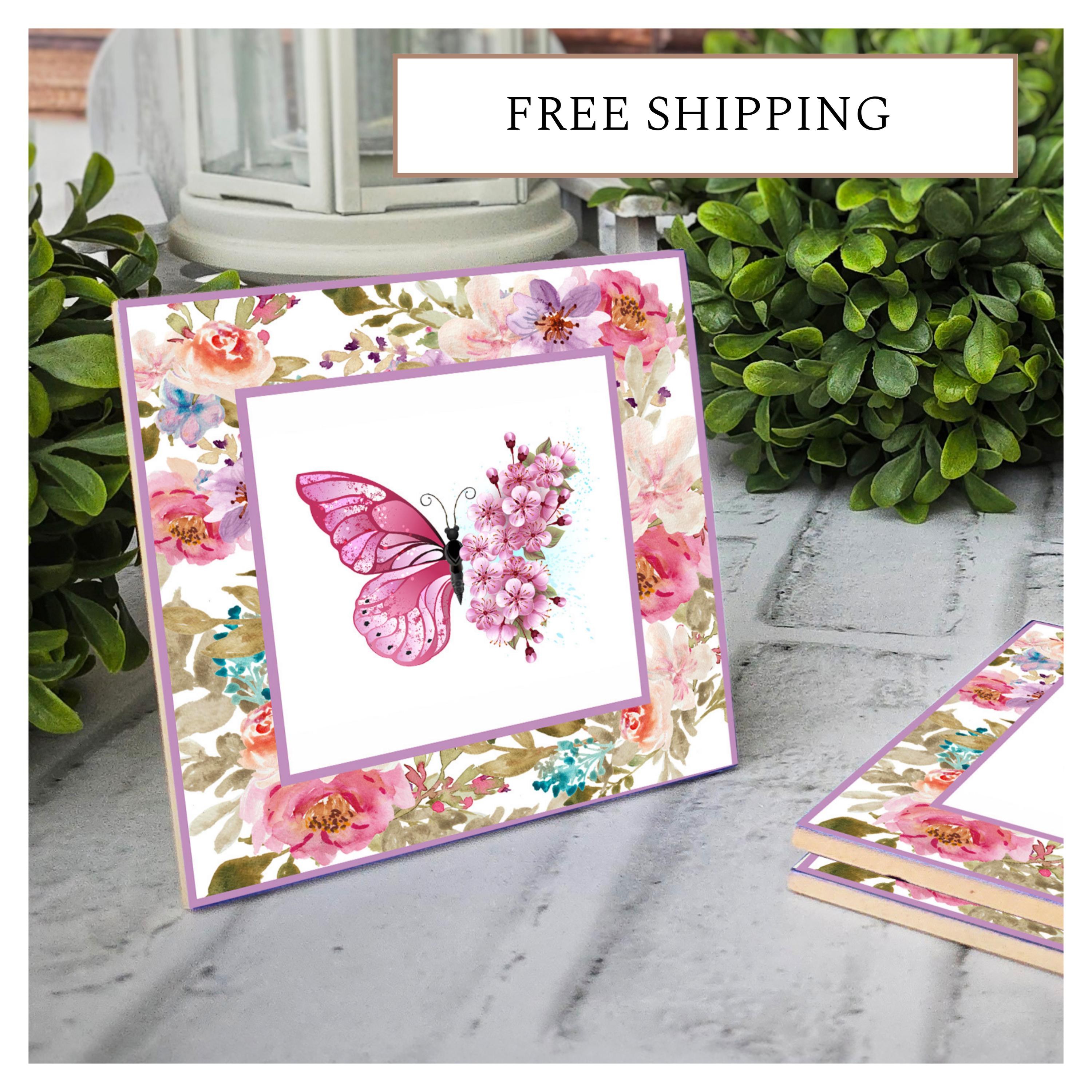 Butterfly Floral Ceramic Coasters - Elegant Garden Decor, detail 8