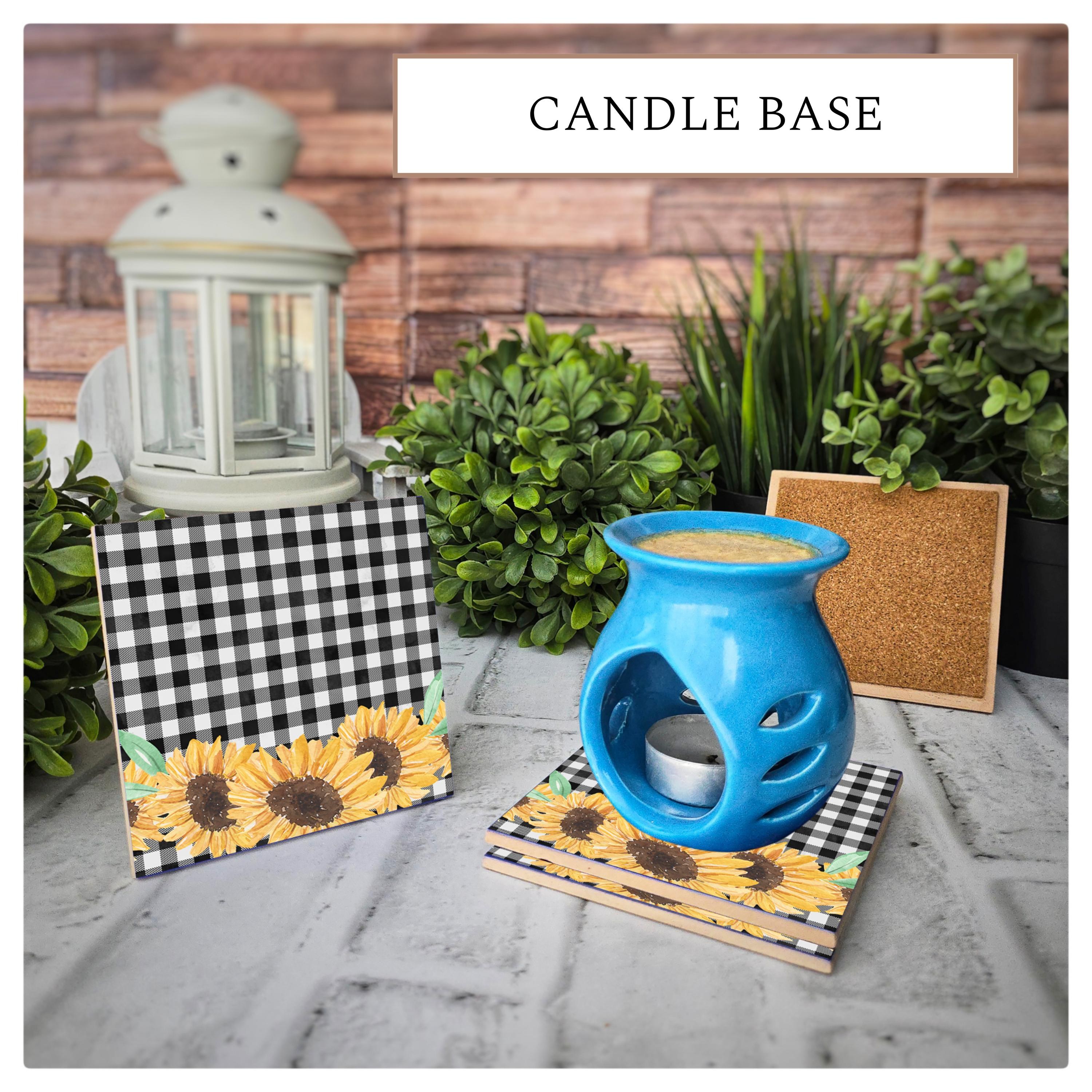 Sunflower Gingham Ceramic Coasters: Farmhouse Decor - Set of 4, detail 2