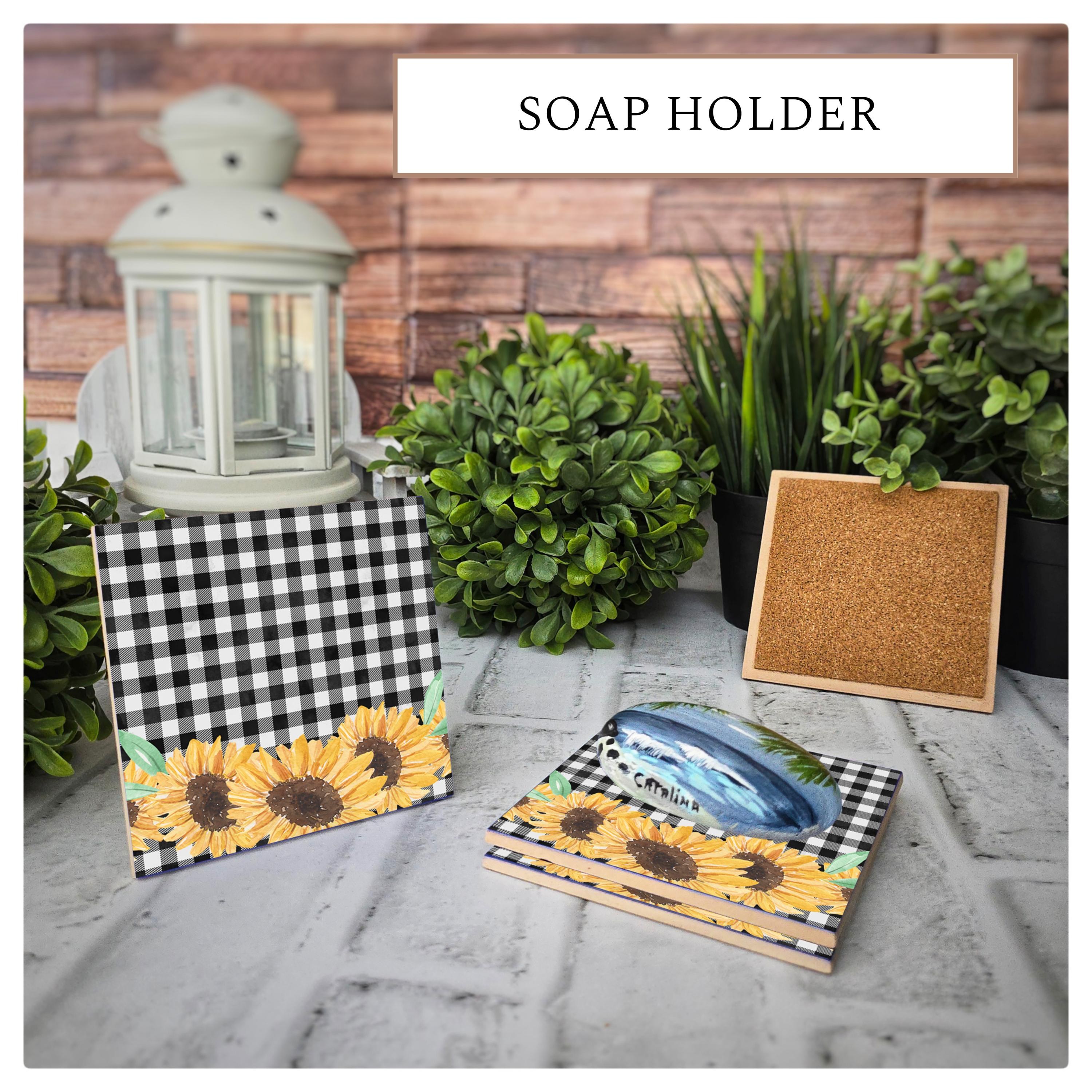 Sunflower Gingham Ceramic Coasters: Farmhouse Decor - Set of 4, detail 4