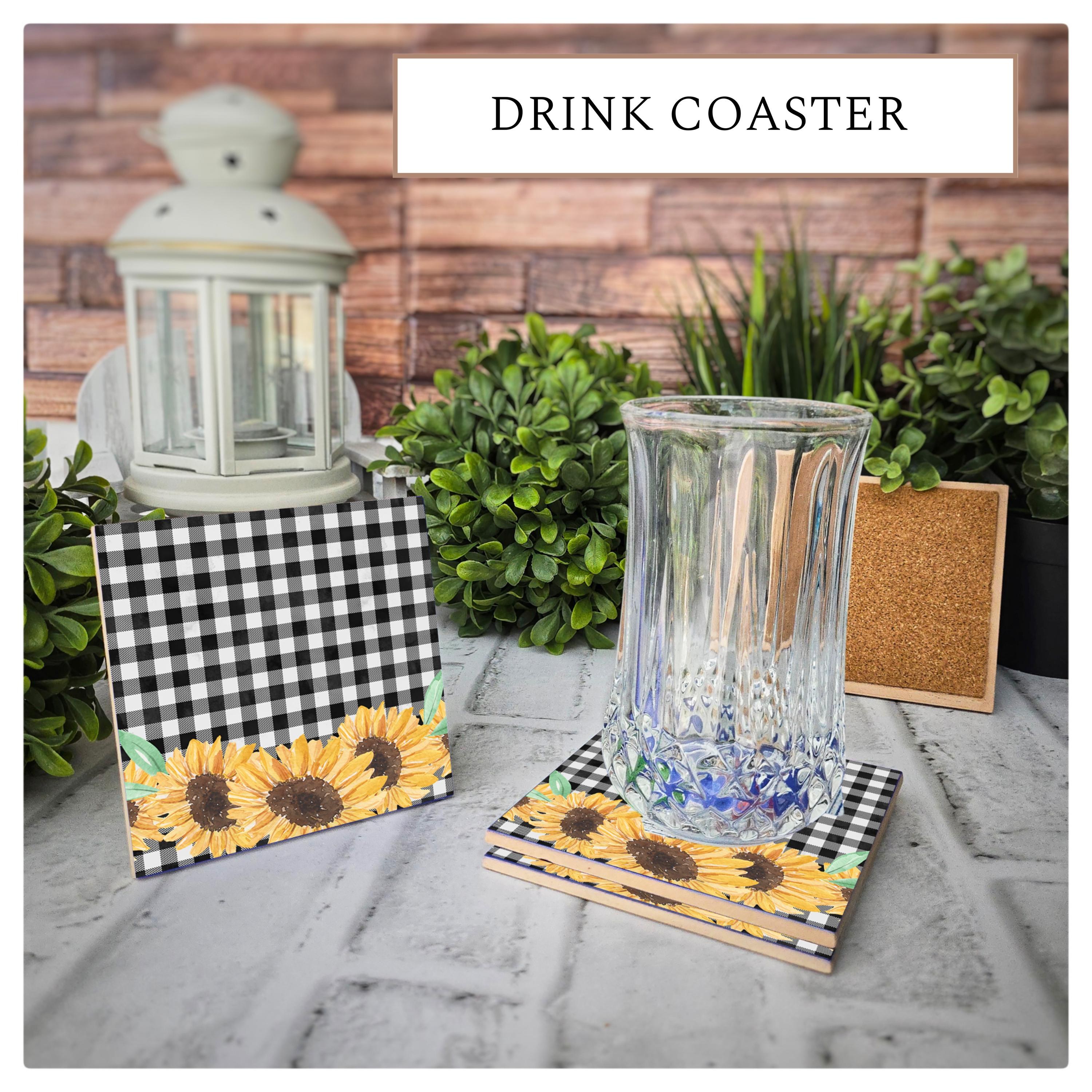 Sunflower Gingham Ceramic Coasters: Farmhouse Decor - Set of 4, detail 6