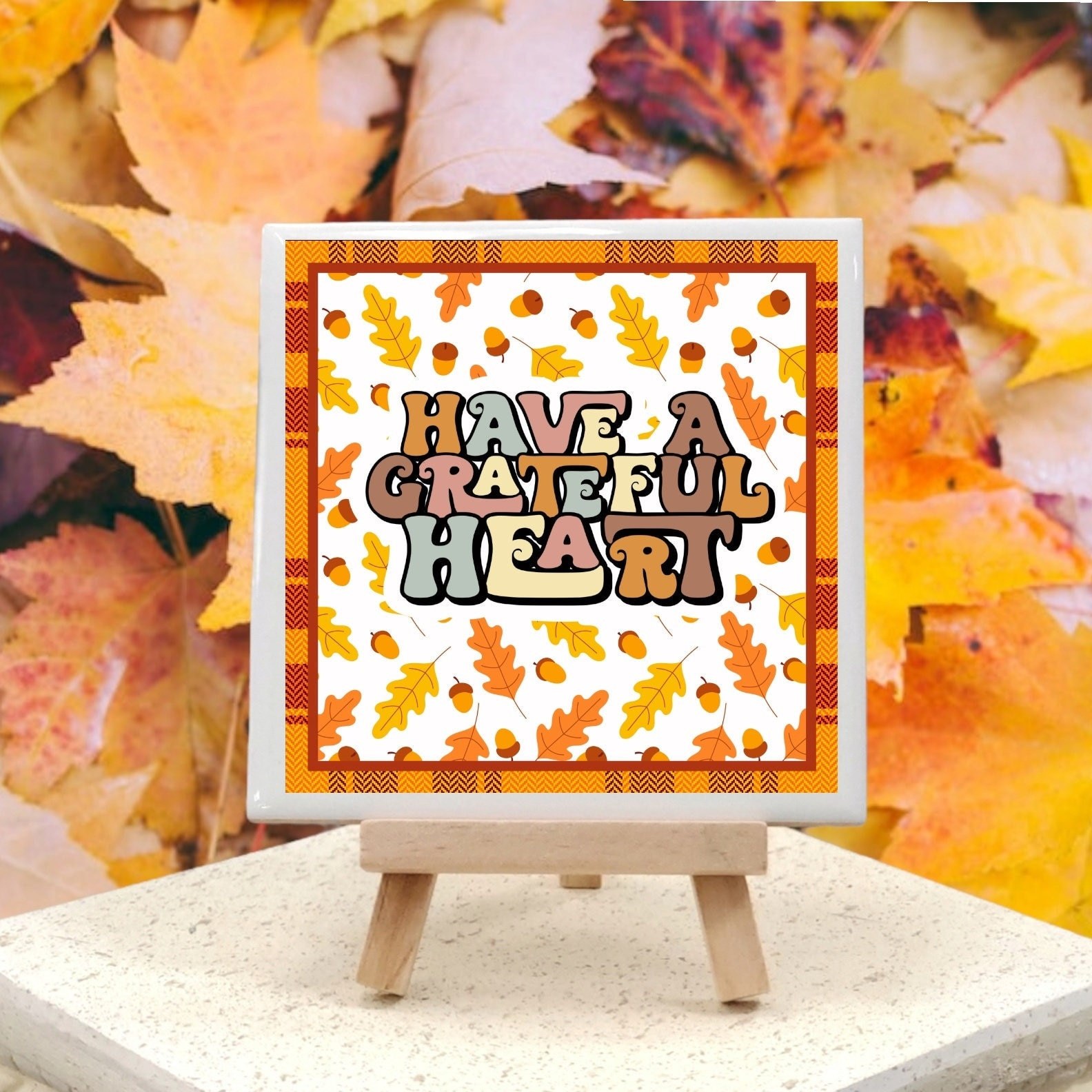 Thanksgiving Ceramic Coasters - Grateful Heart