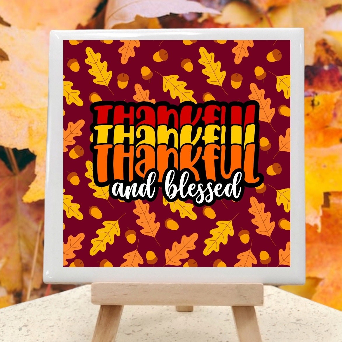 Thanksgiving Ceramic Coasters - Thankful and Blessed, detail 2