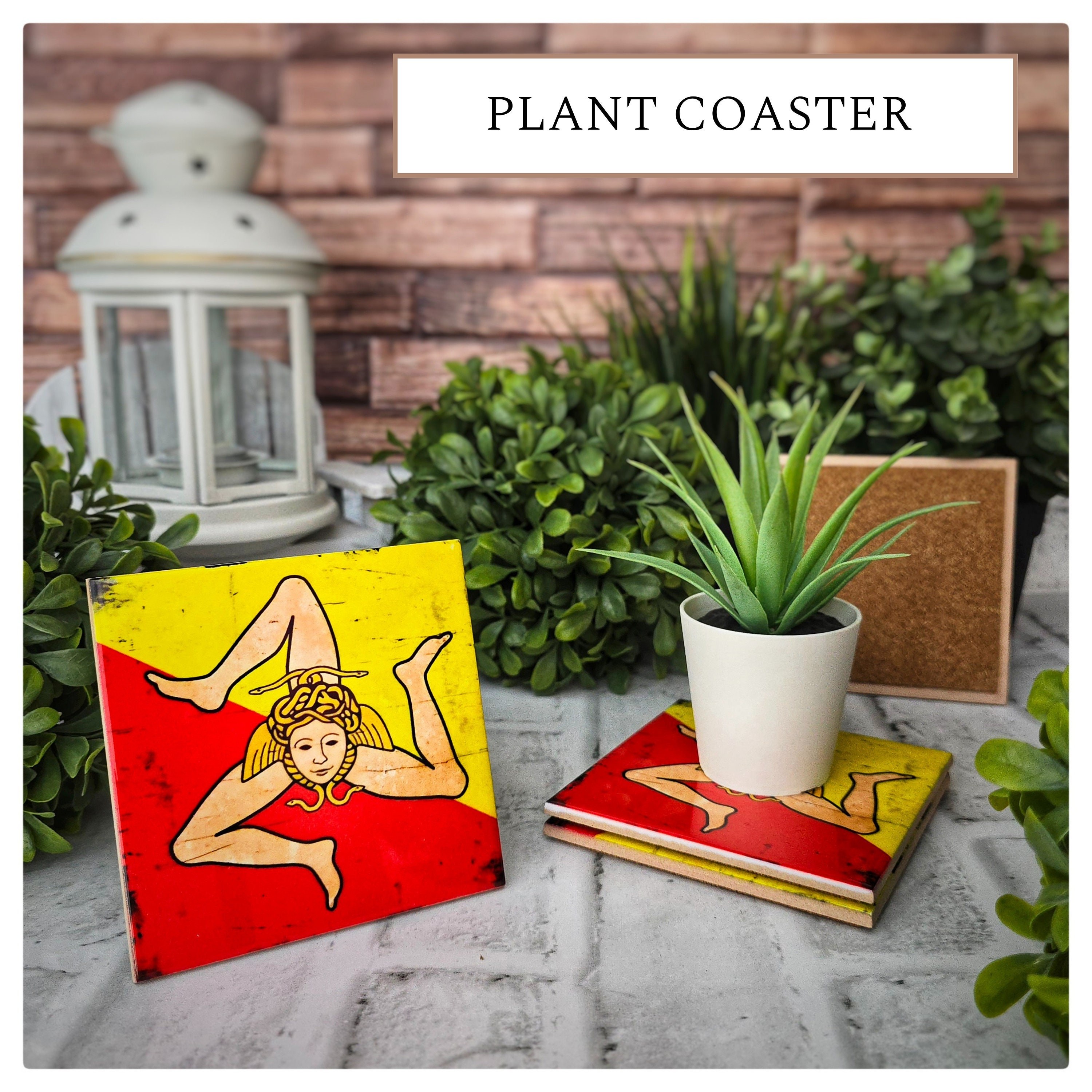 Sicilian Flag Ceramic Coasters, Set of 4 – Sicily Trinacria Italian Heritage Gift, detail 3