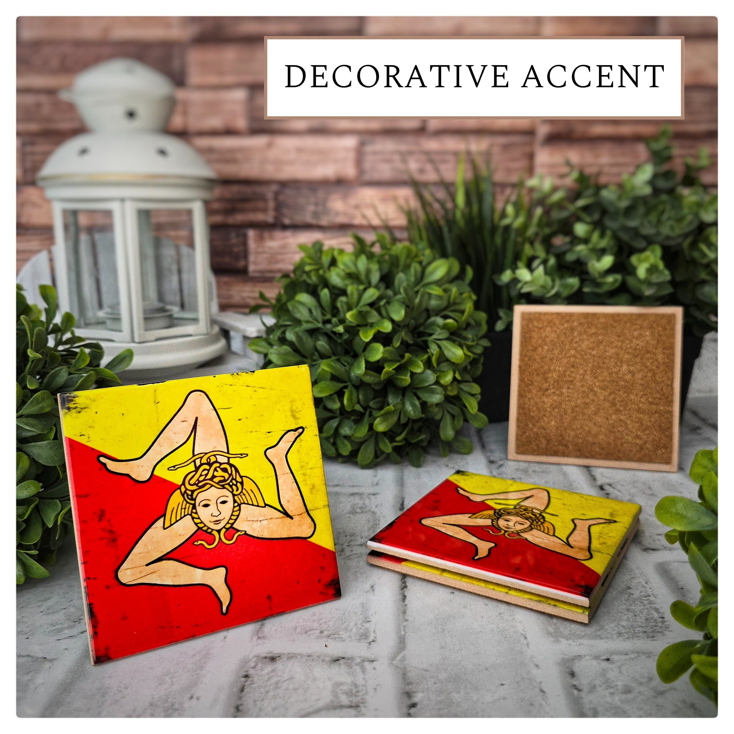 Sicilian Flag Ceramic Coasters, Set of 4 – Sicily Trinacria Italian Heritage Gift, detail 4